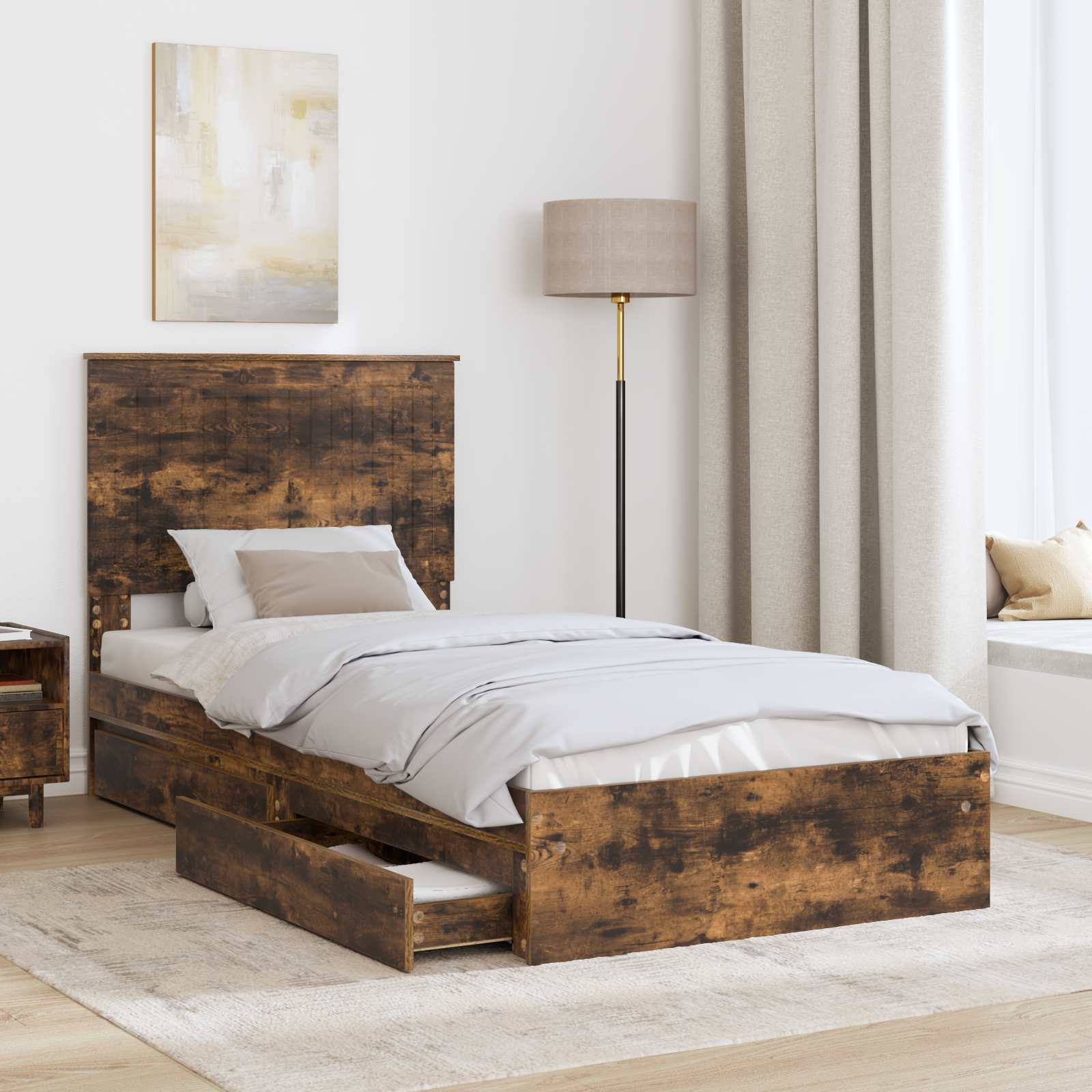 Lit de Rangement Chêne fumé 90 x 190 cm Bois d'ingénierie