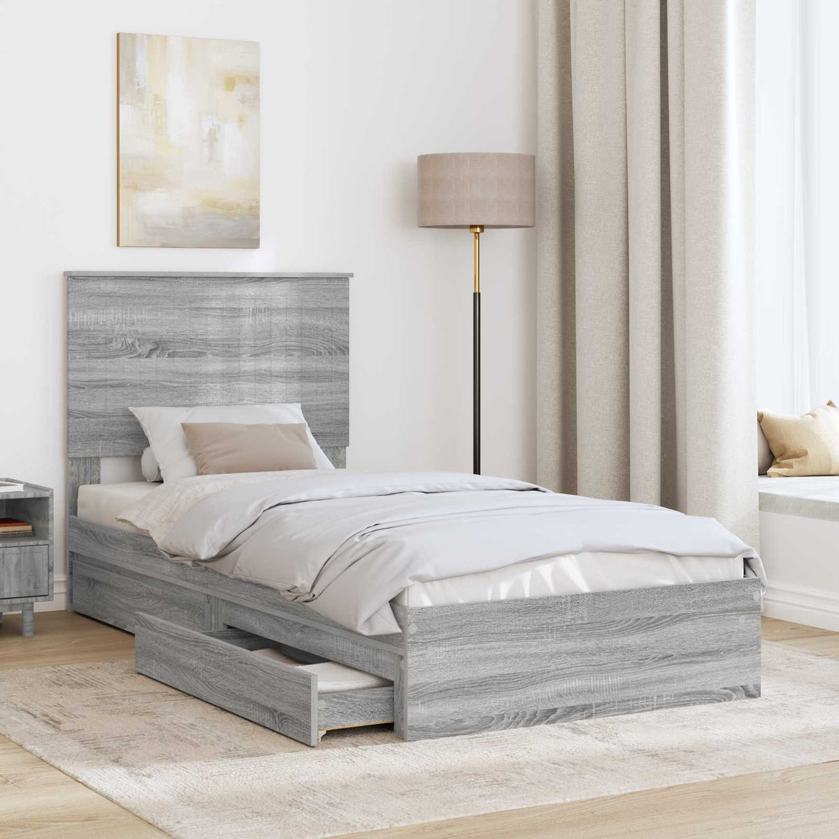 Lit de Rangement Gris Sonoma 90 x 190 cm Bois d'ingénierie