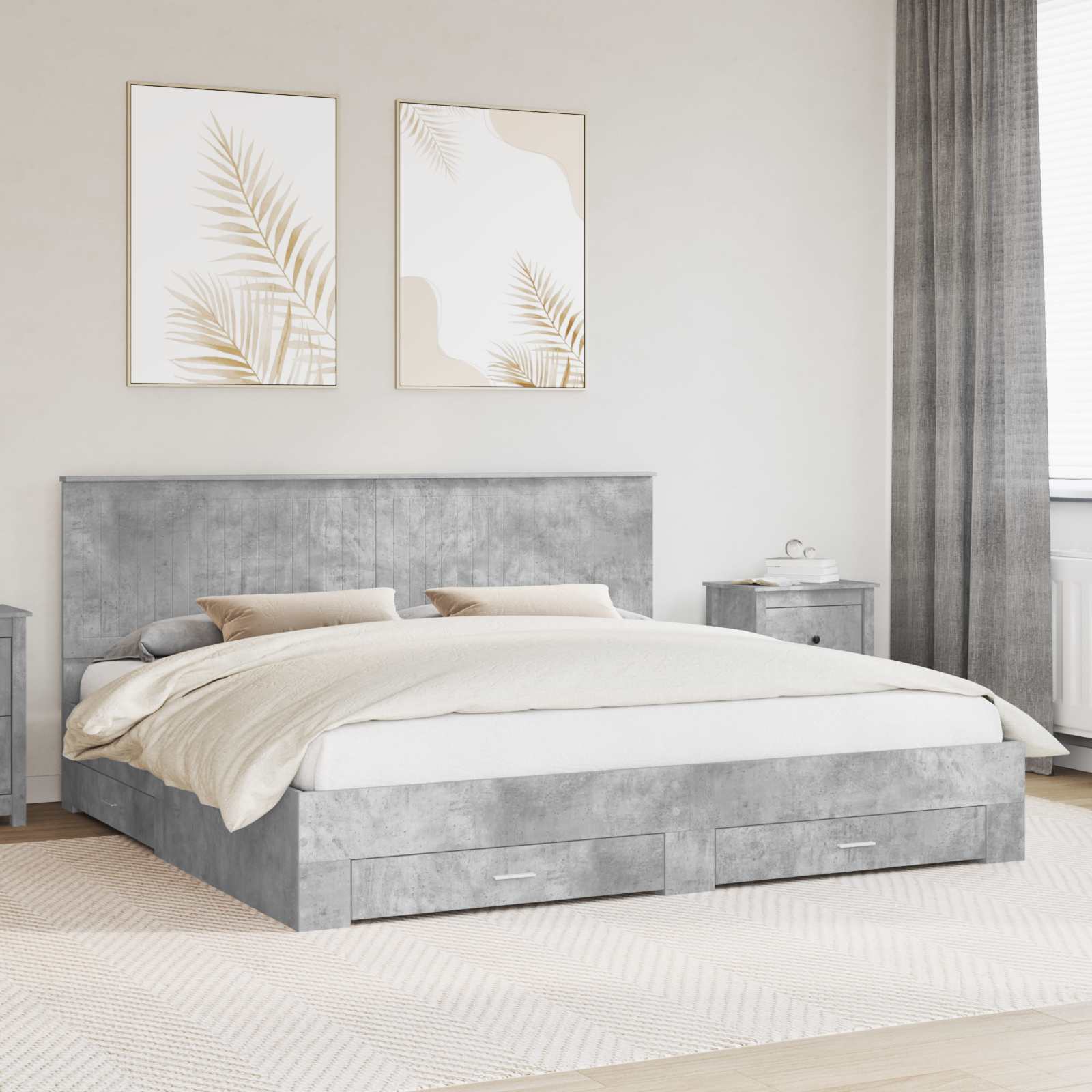 Cadre de lit Gris béton 200 x 200 cm Bois d'ingénierie - XIOS
