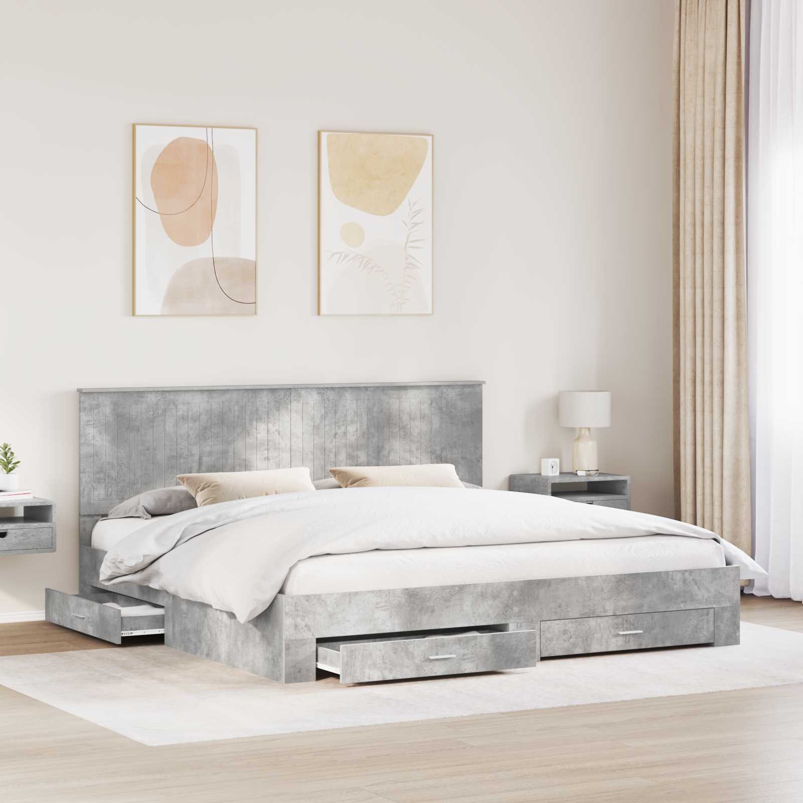 Cadre de lit Gris béton 200 x 200 cm Bois d'ingénierie - XIOS
