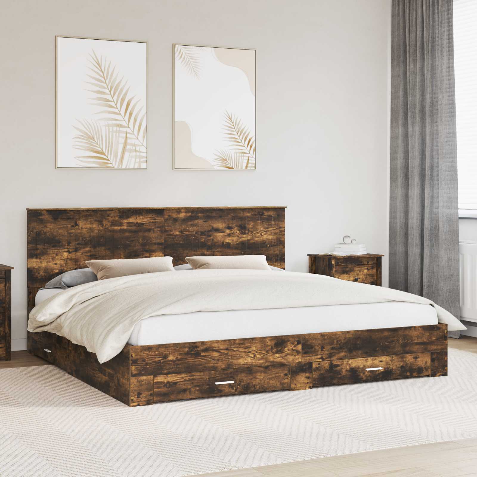 Cadre de lit Chêne fumé 200 x 200 cm Bois d'ingénierie - XIOS
