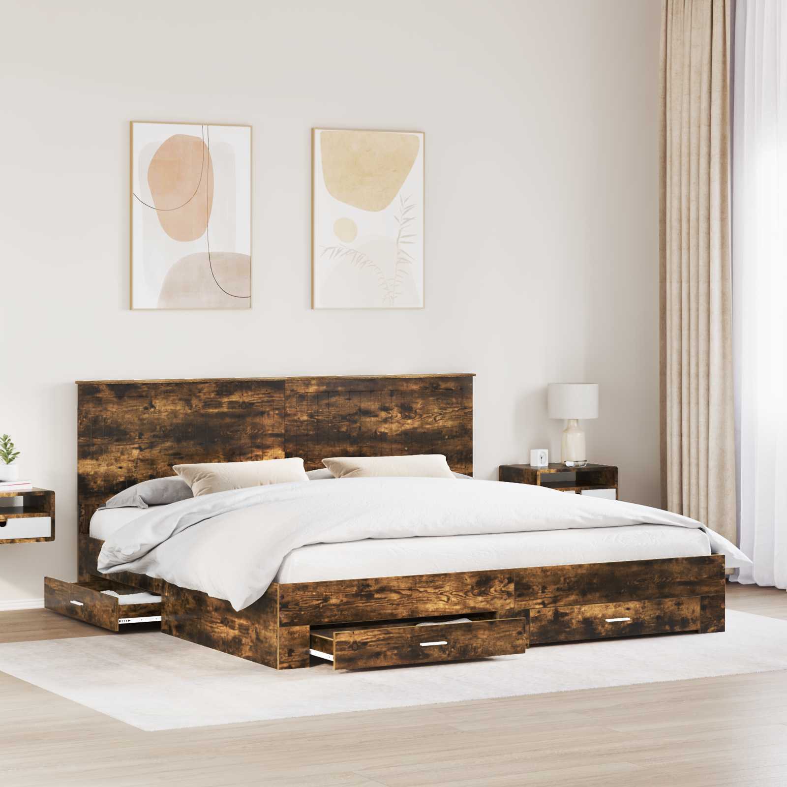 Cadre de lit Chêne fumé 200 x 200 cm Bois d'ingénierie - XIOS