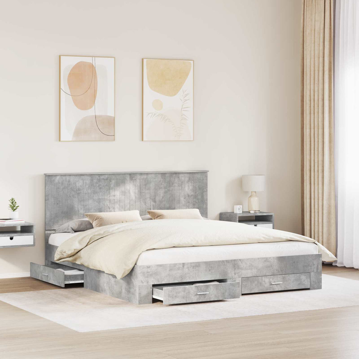 Cadre de lit Gris béton 180 x 200 cm Bois d'ingénierie