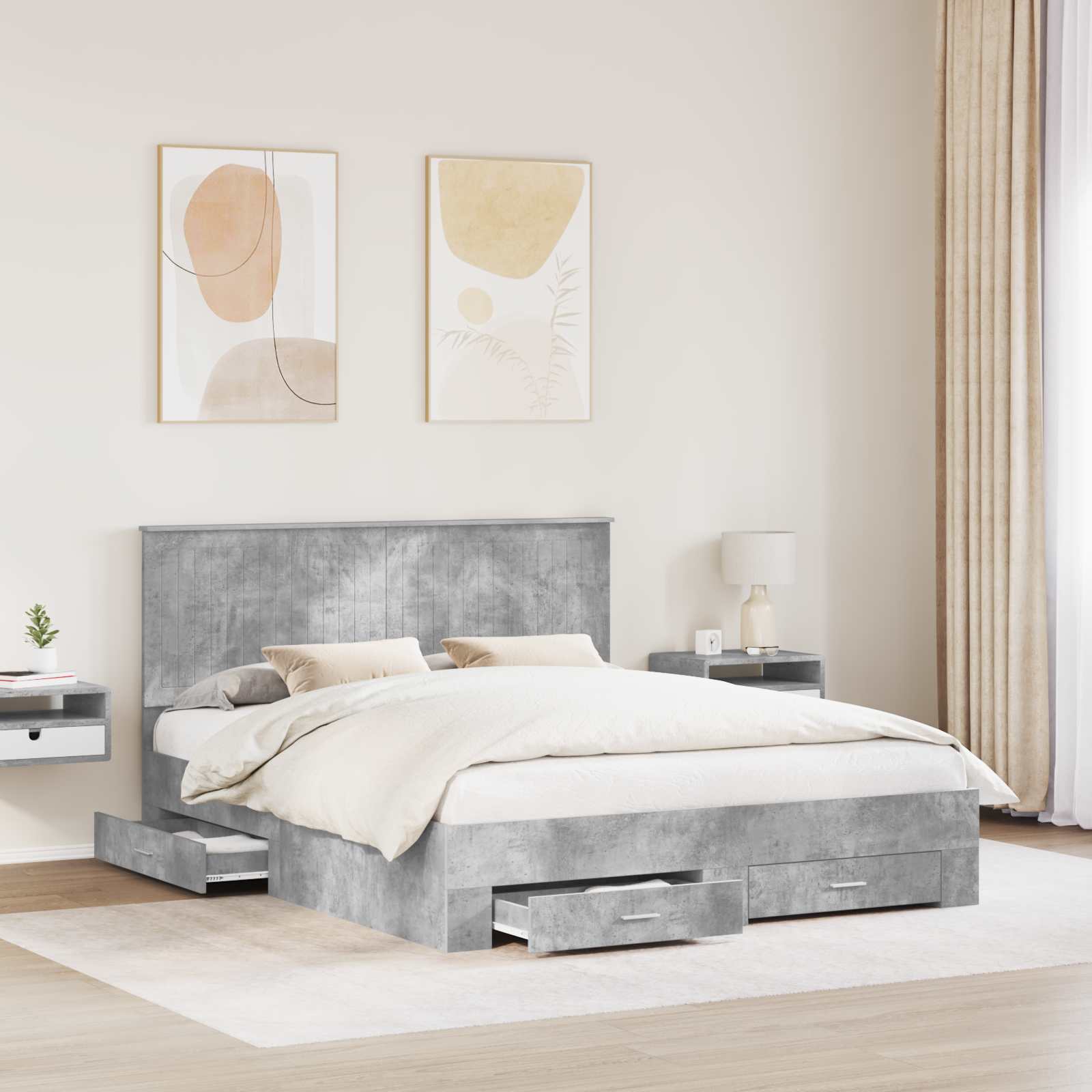 Cadre de lit Gris béton 160 x 200 cm Bois d'ingénierie - XIOS