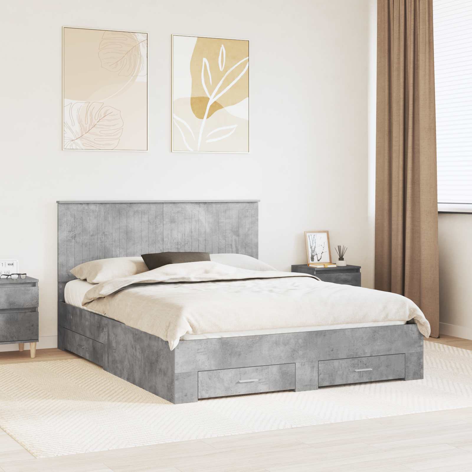 Cadre de lit Gris béton 150 x 200 cm Bois d'ingénierie - XIOS