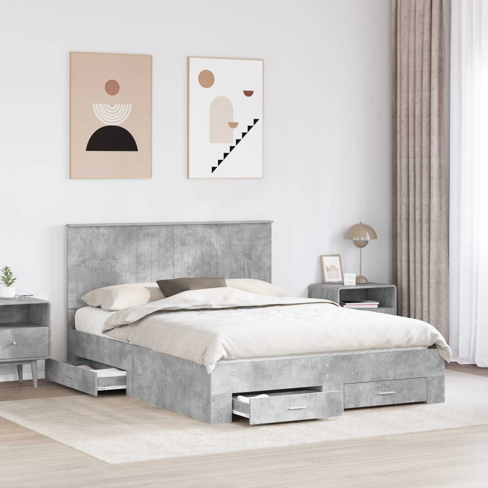 Cadre de lit Gris béton 150 x 200 cm Bois d'ingénierie - XIOS