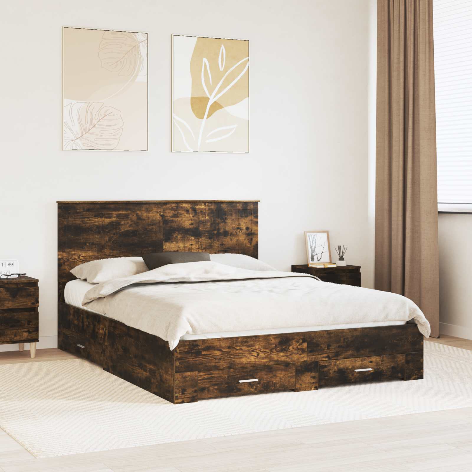 Cadre de lit Chêne fumé 150 x 200 cm Bois d'ingénierie - XIOS