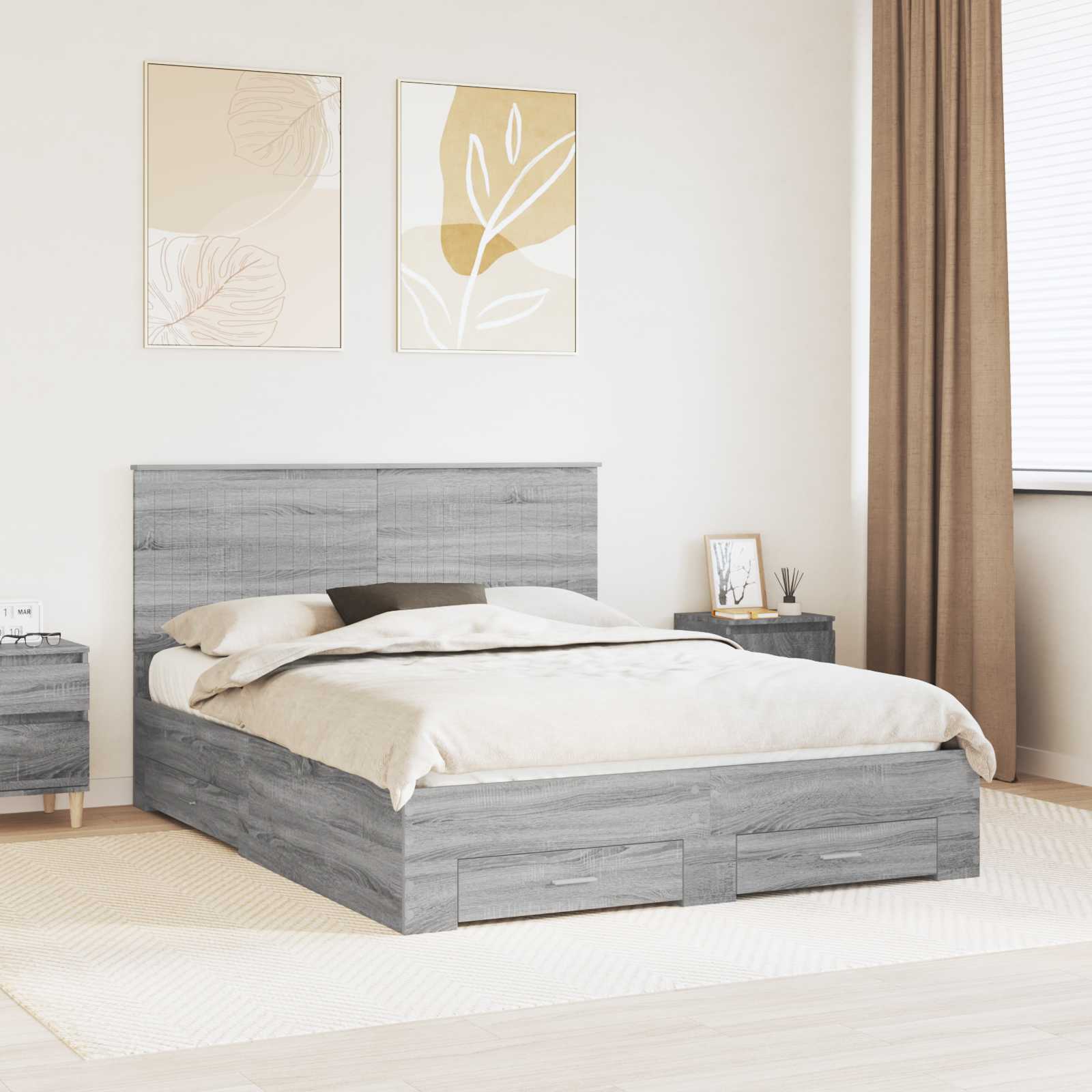 Cadre de lit Gris Sonoma 150 x 200 cm Bois d'ingénierie - XIOS
