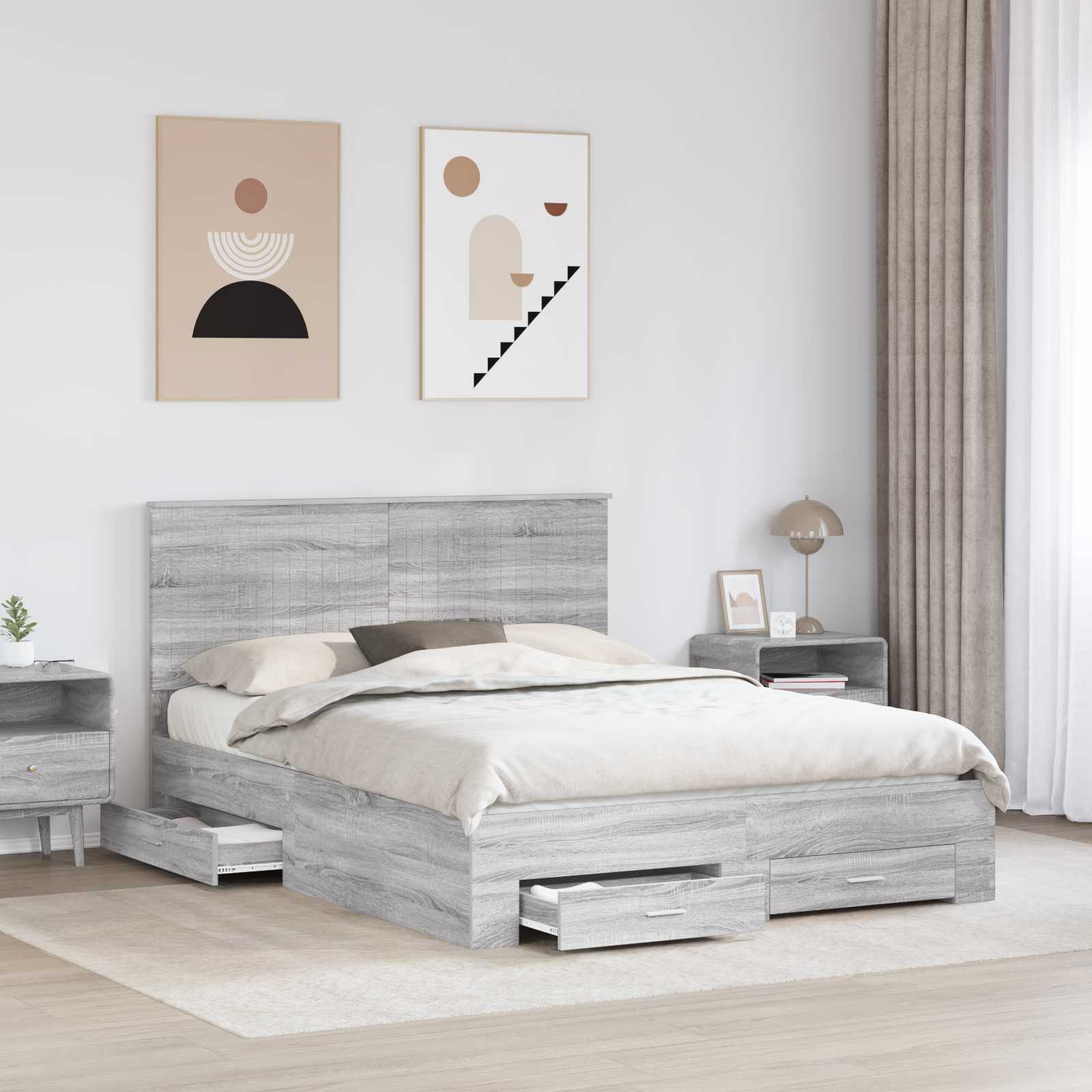 Cadre de lit Gris Sonoma 150 x 200 cm Bois d'ingénierie - XIOS