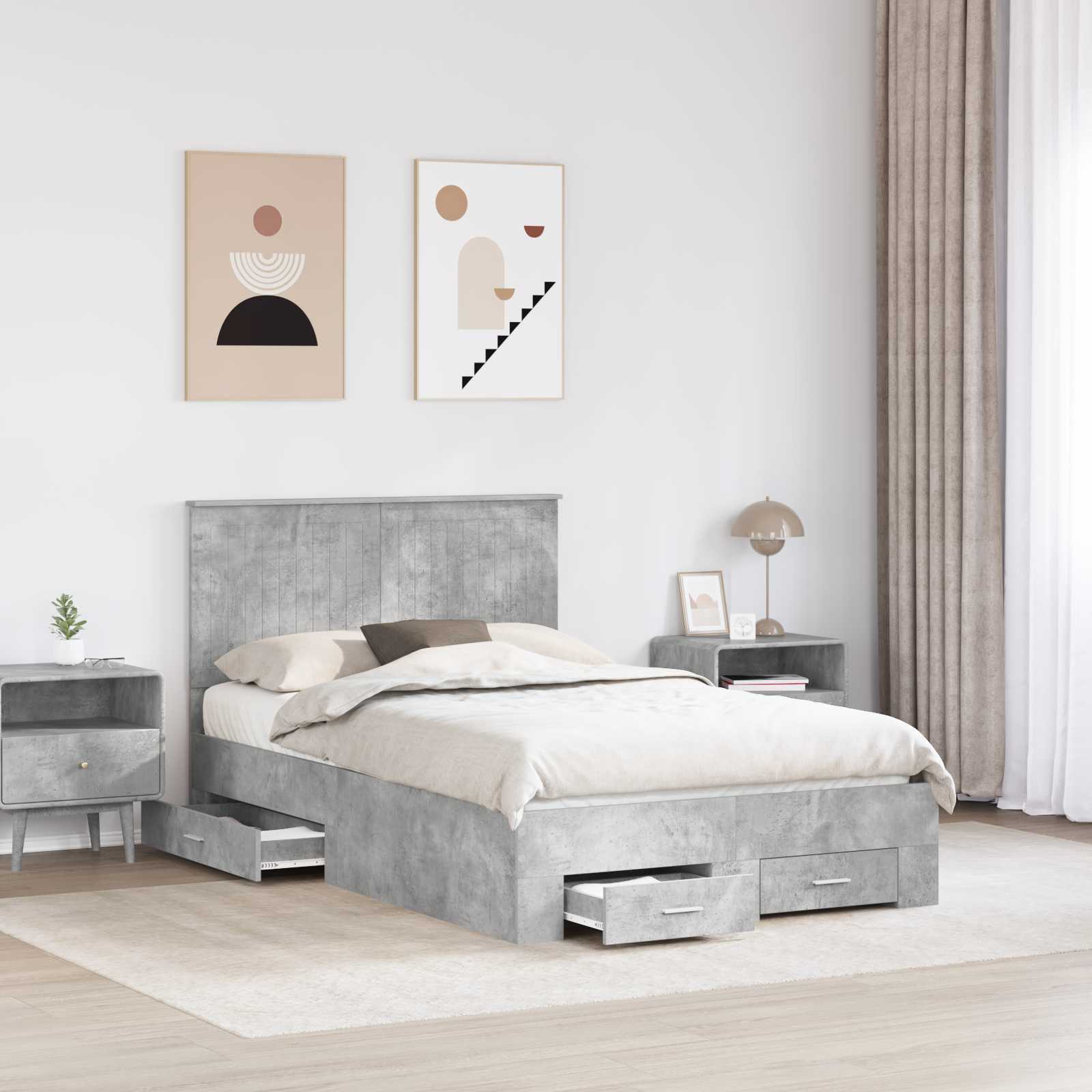Cadre de lit Gris béton 120 x 200 cm Bois d'ingénierie - XIOS