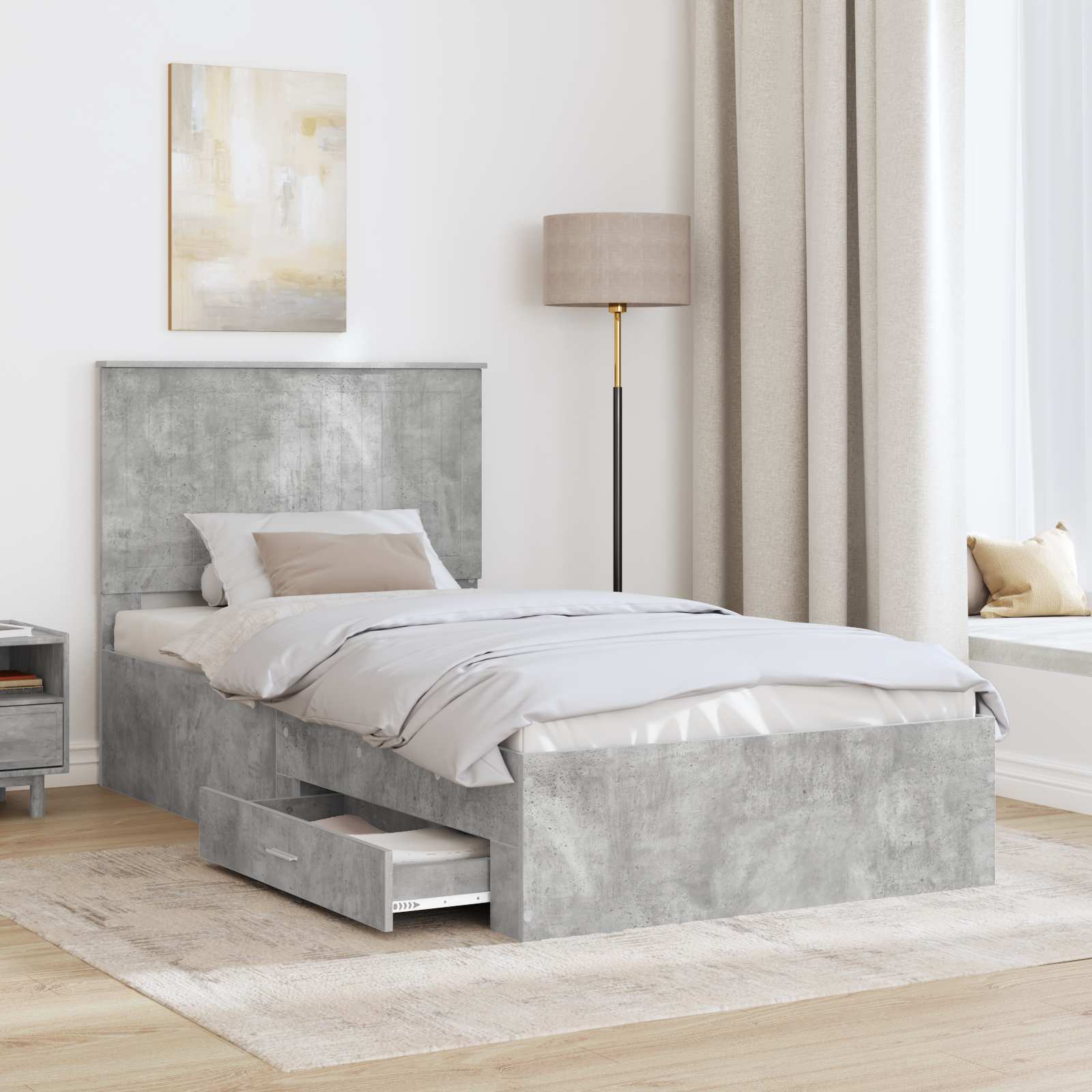 Cadre de lit Gris béton 100 x 200 cm Bois d'ingénierie - XIOS
