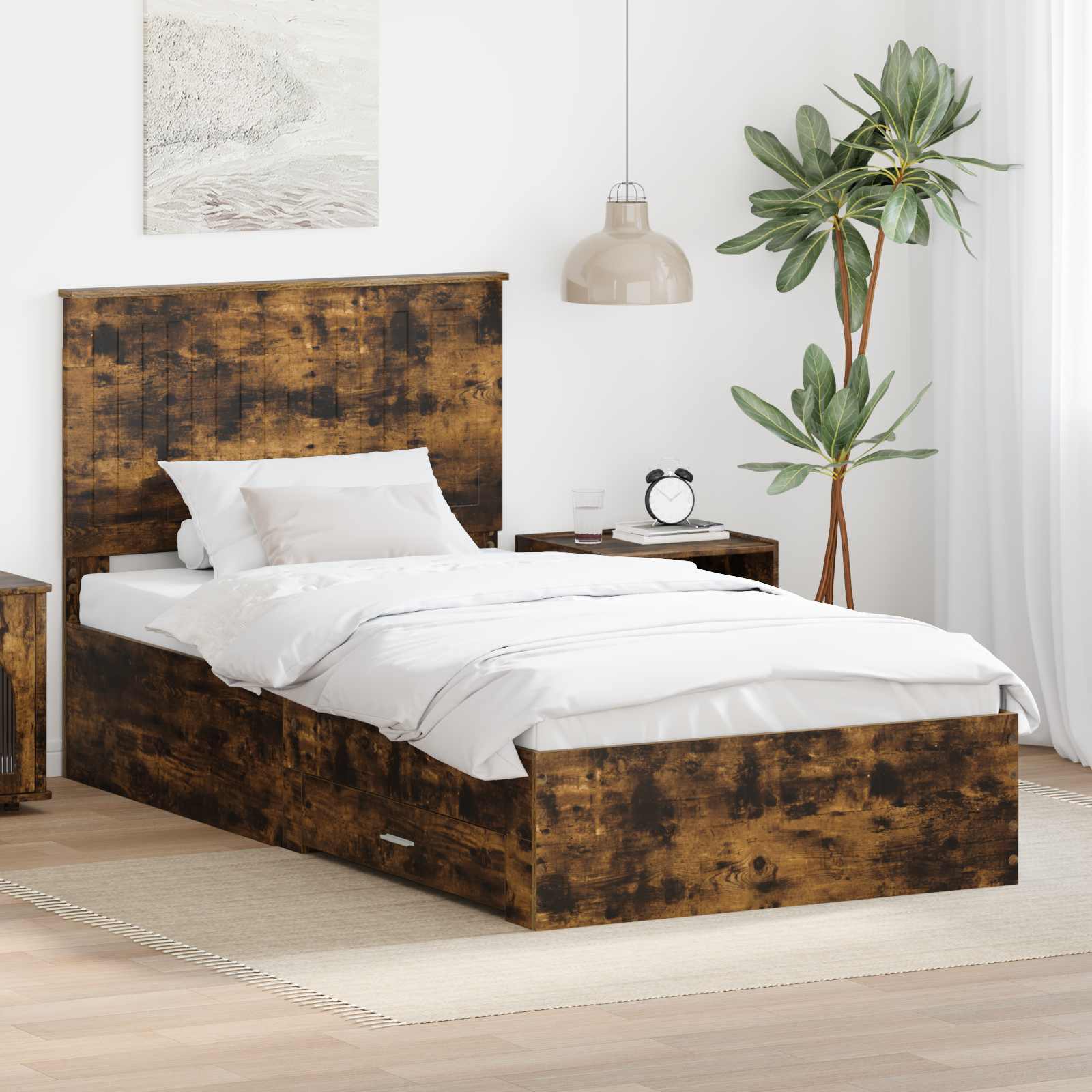 Cadre de lit Chêne fumé 100 x 200 cm Bois d'ingénierie - XIOS