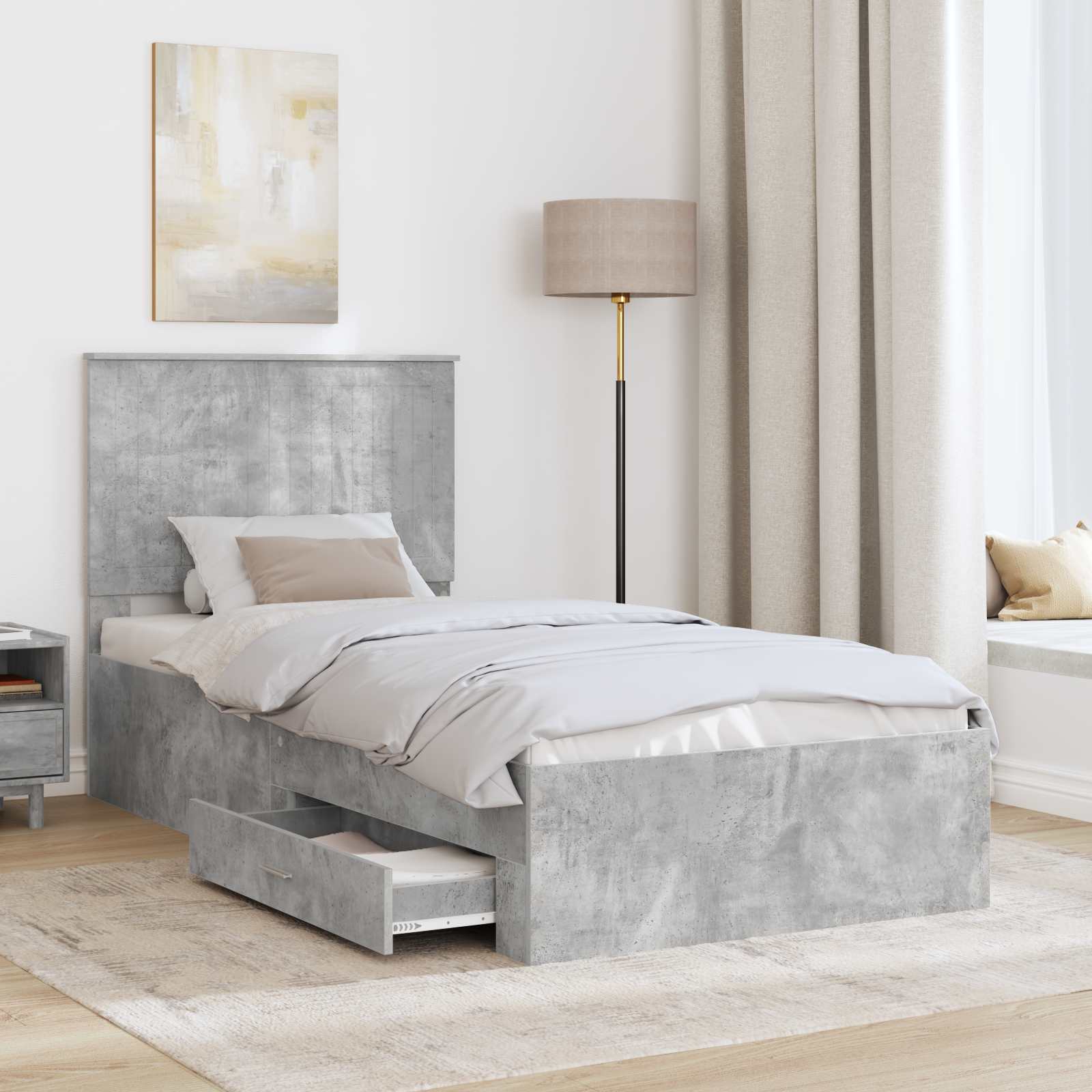 Cadre de lit Gris béton 90 x 200 cm Bois d'ingénierie - XIOS