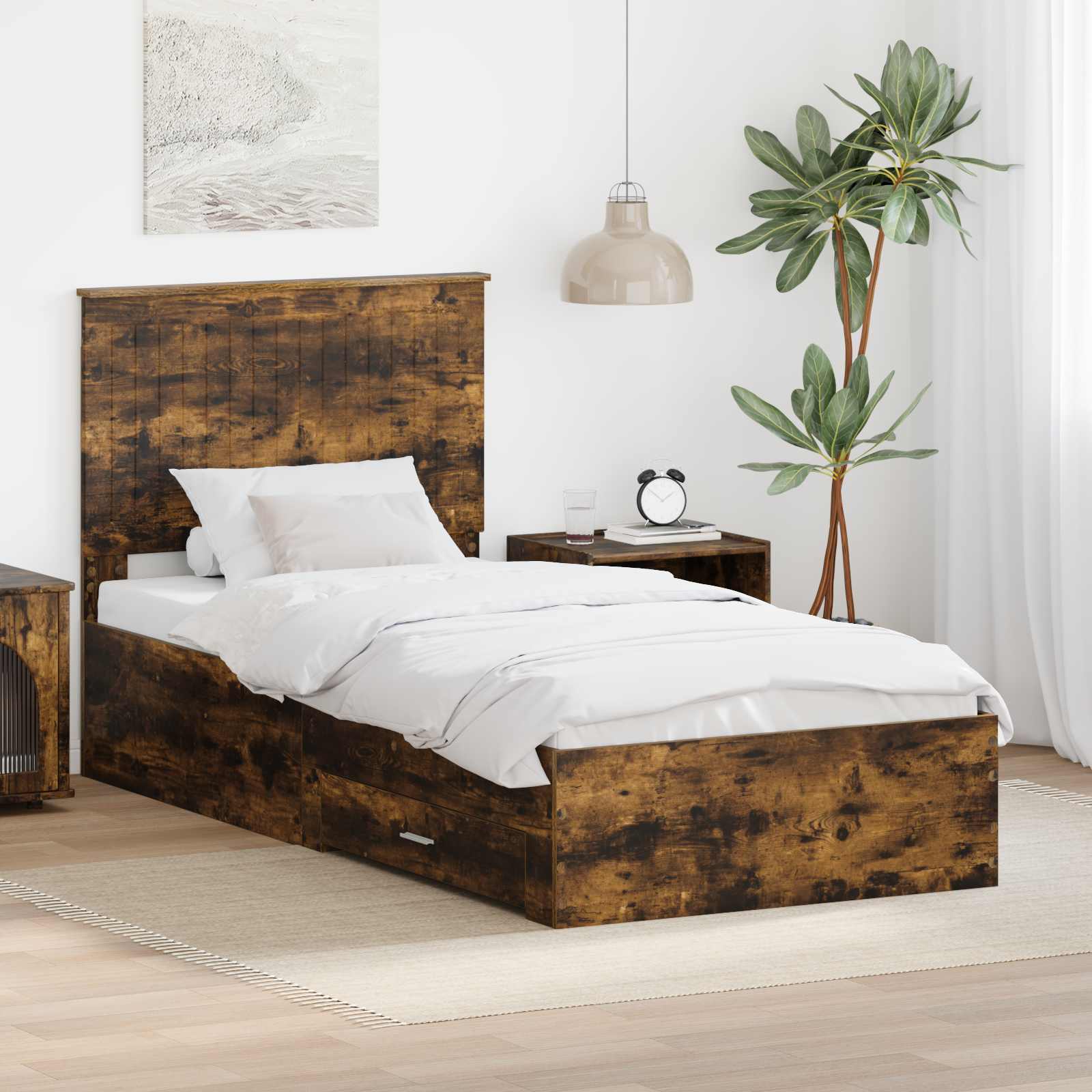 Cadre de lit Chêne fumé 90 x 190 cm Bois d'ingénierie - XIOS