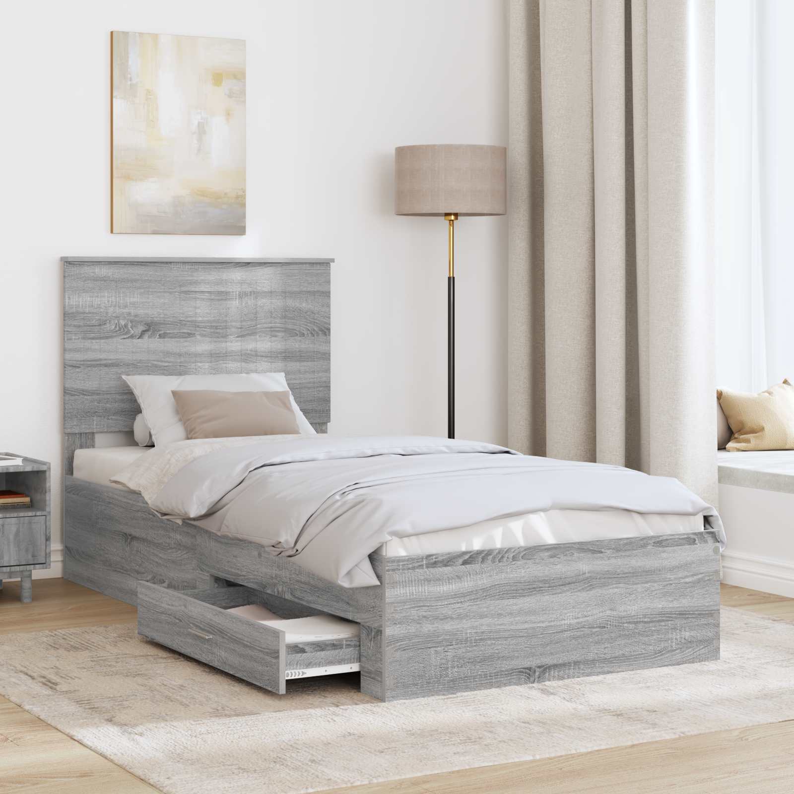 Cadre de lit Gris Sonoma 90 x 190 cm Bois d'ingénierie - XIOS