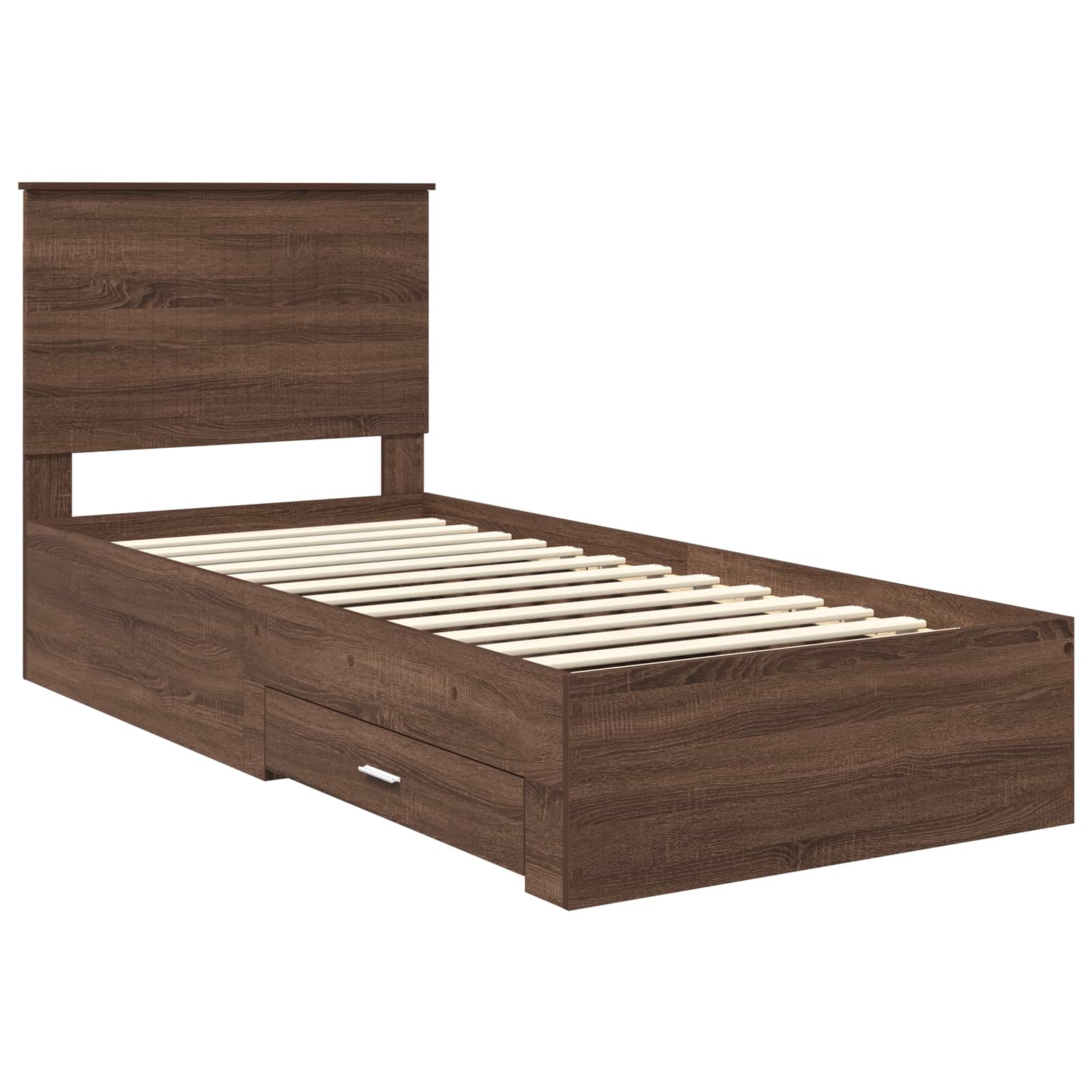 Cadre de lit avec tiroir Chêne Marron et Argent 90 x 190 cm - XIOS