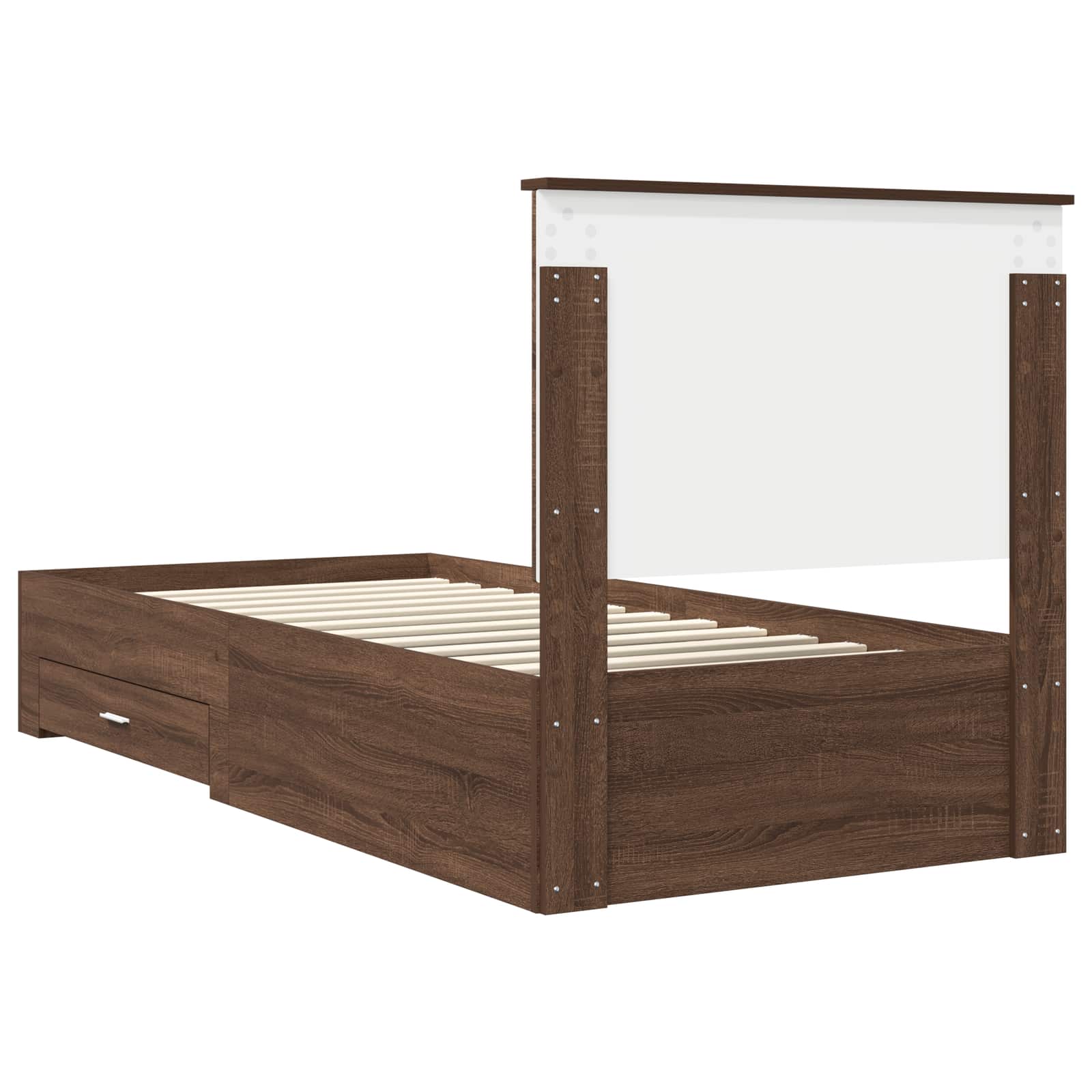 Cadre de lit avec tiroir Chêne Marron et Argent 90 x 190 cm - XIOS