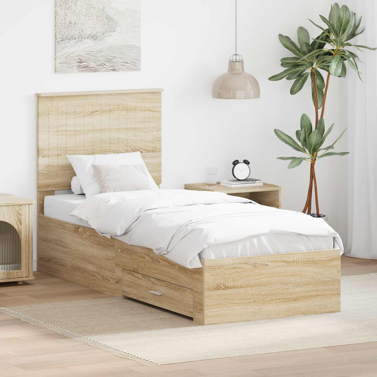 Cadre de lit avec tiroir Sonoma Chêne et Argent 70 x 190 cm - XIOS
