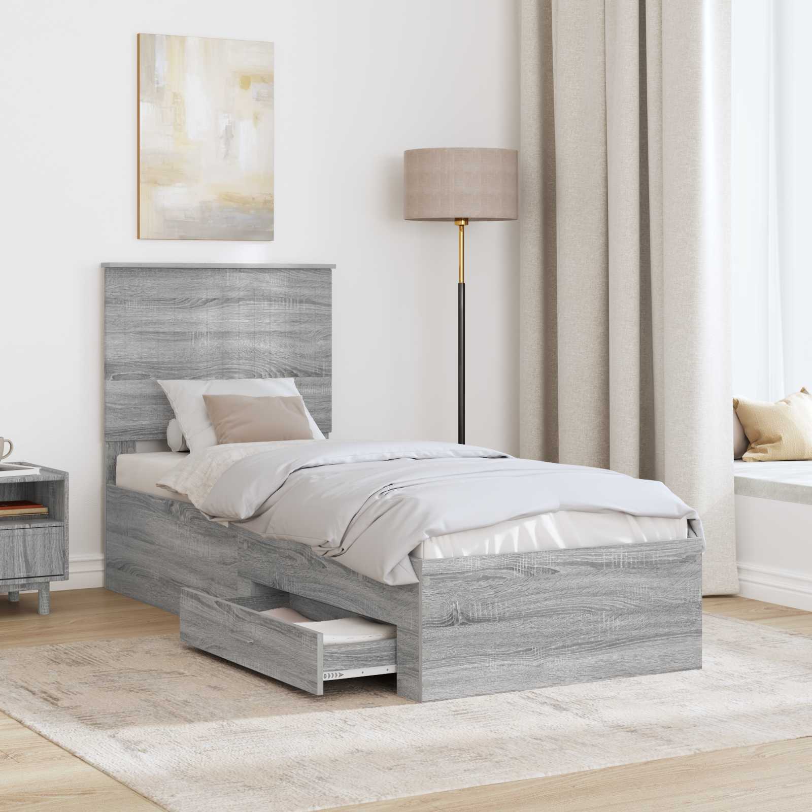 Cadre de lit avec tête de lit Sonoma Gris et Argent 70 x 190 cm - XIOS