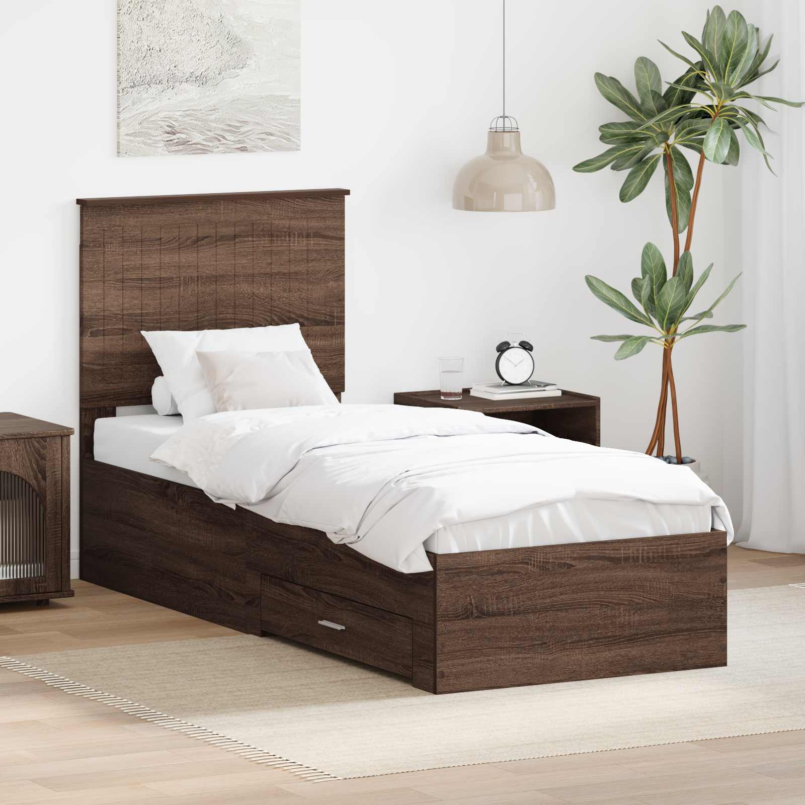 Cadre de lit avec tiroir Chêne Marron et Argent 70 x 190 cm - XIOS