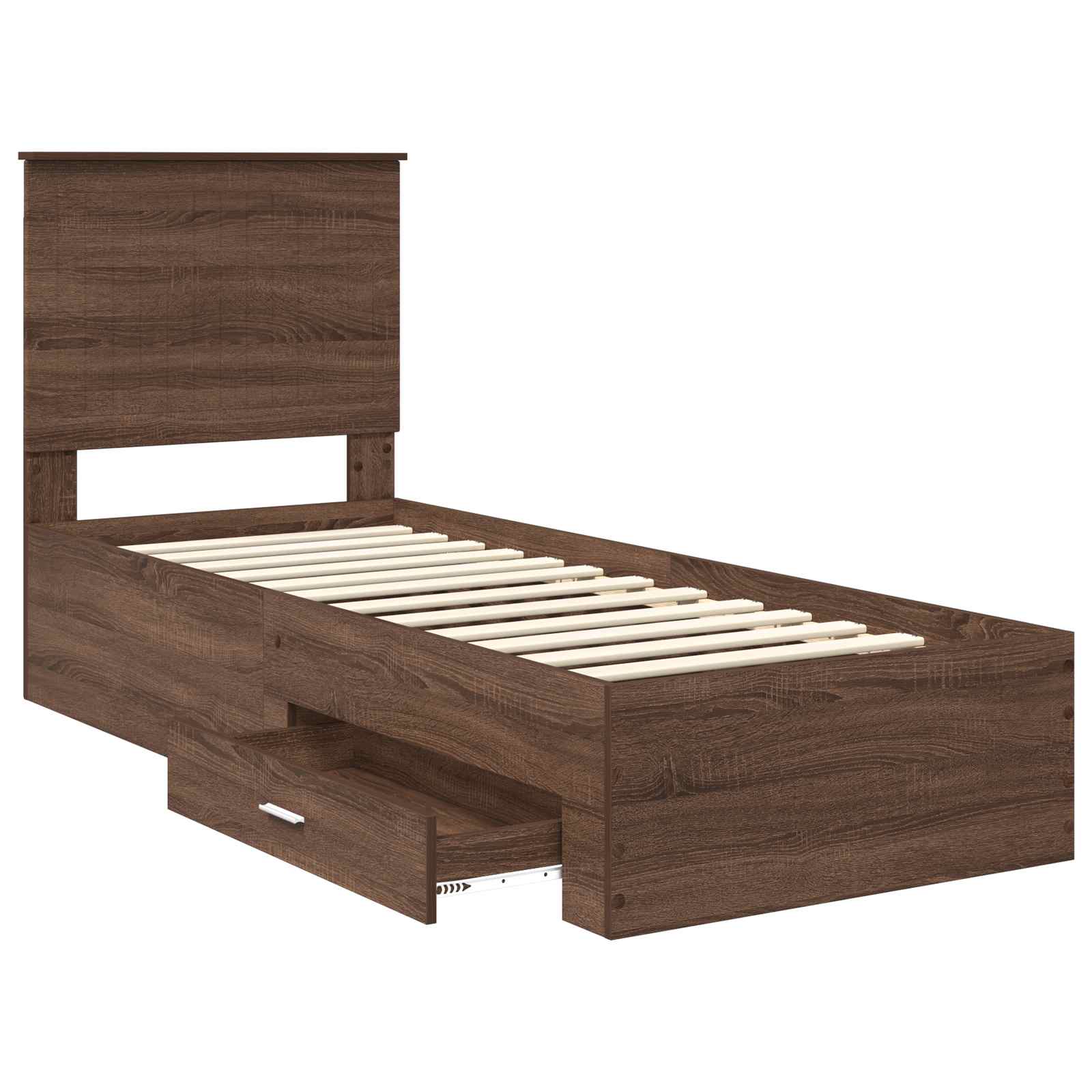 Cadre de lit avec tiroir Chêne Marron et Argent 70 x 190 cm - XIOS