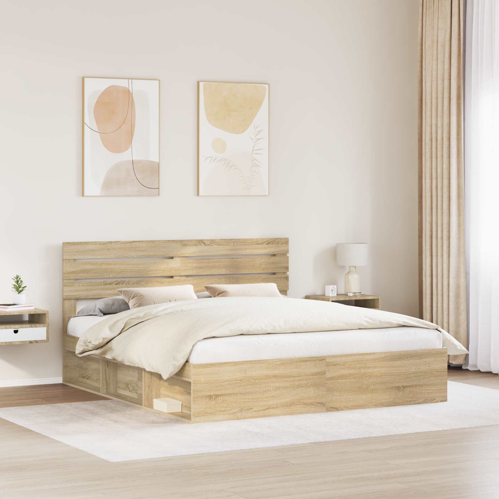 Cadre de lit avec tête de lit Sonoma 200 x 200 cm Pin massif - XIOS