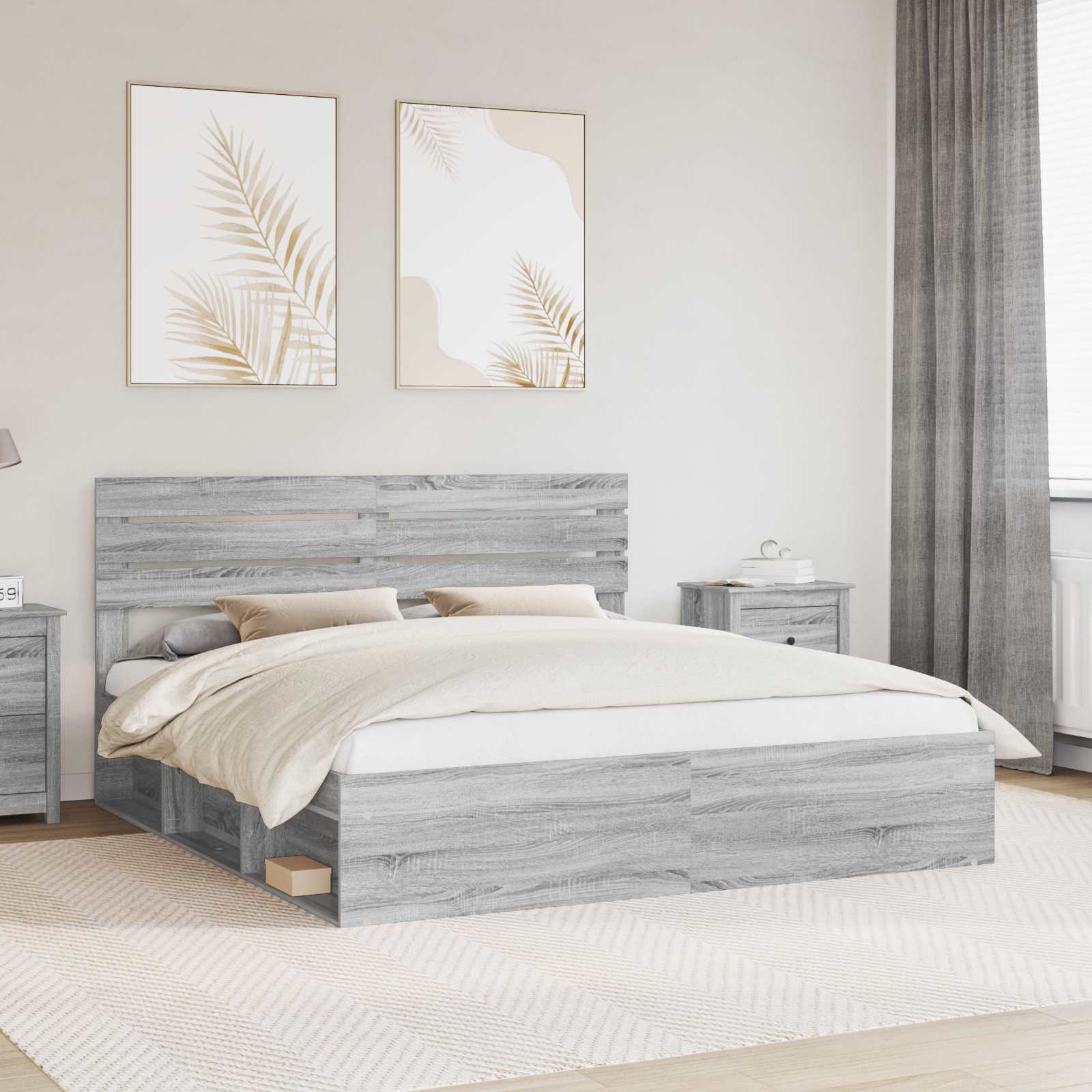 Cadre de lit Gris Sonoma 200 x 200 cm Pin massif - XIOS