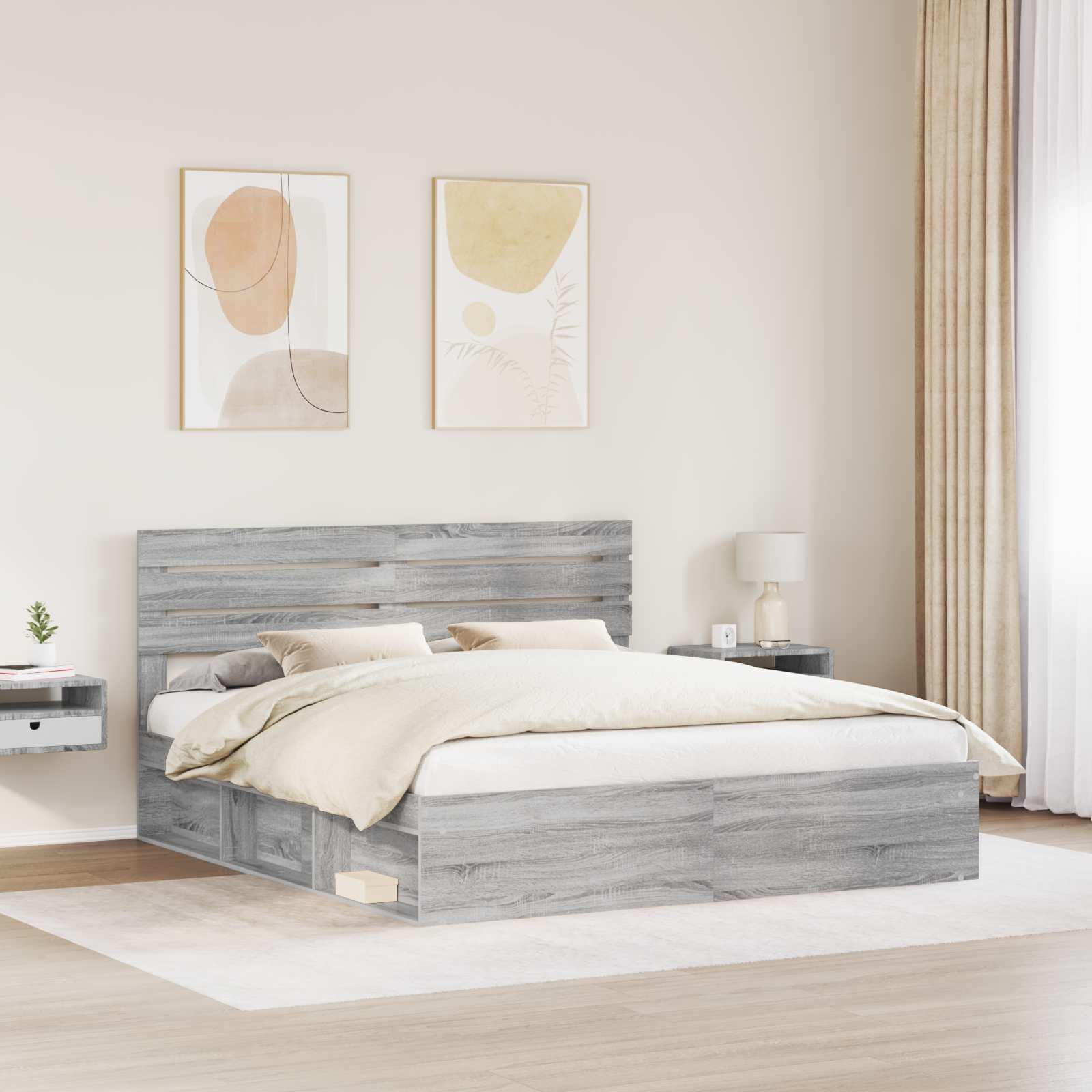 Cadre de lit Gris Sonoma 200 x 200 cm Pin massif - XIOS