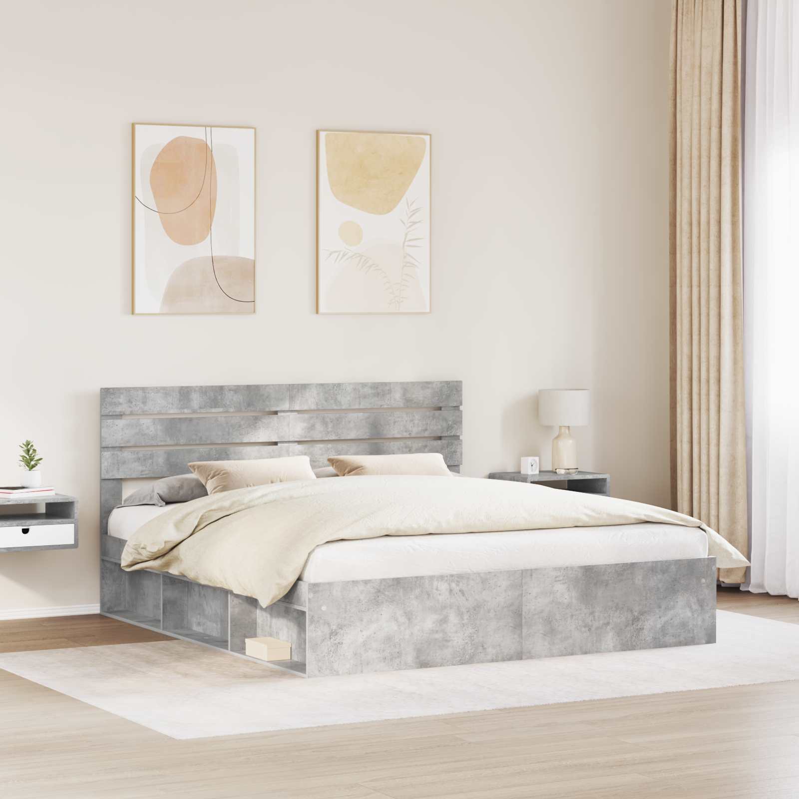 Cadre de lit avec tête de lit Béton 180 x 200 cm Pin massif - XIOS