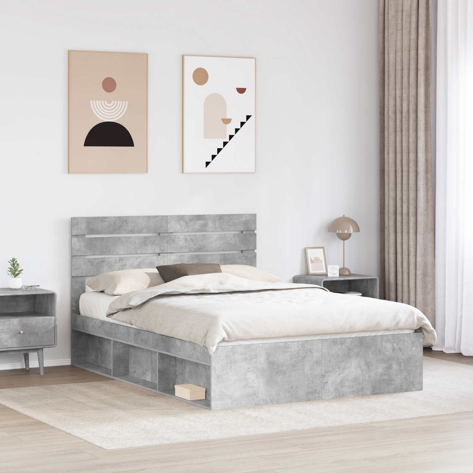Cadre de lit avec tête de lit Béton 160 x 200 cm Pin massif - XIOS