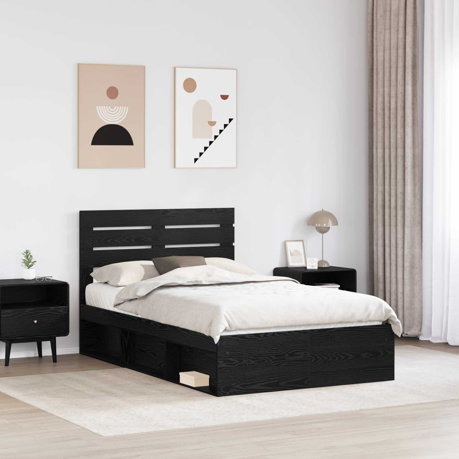 Cadre de lit avec tête de lit Noir 135 x 190 cm Pin massif - XIOS