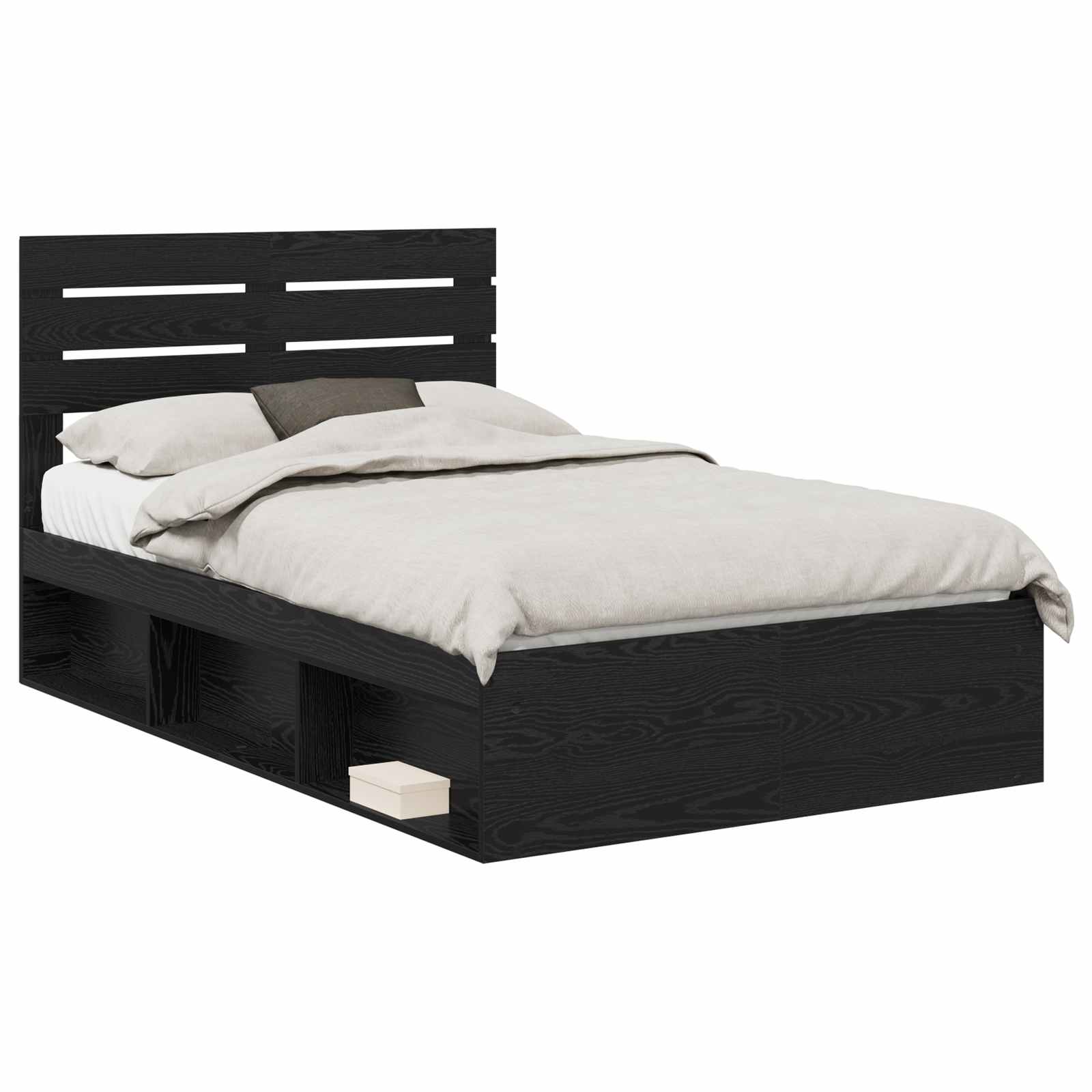 Cadre de lit avec tête de lit Noir 135 x 190 cm Pin massif - XIOS
