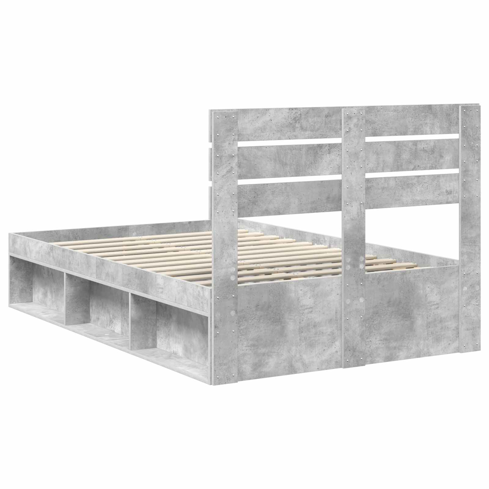 Cadre de lit Gris Béton 135 x 190 cm Pin massif - XIOS