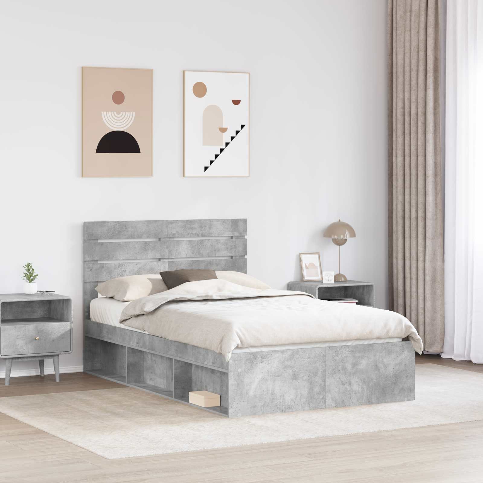 Cadre de lit avec tête de lit Béton 120 x 200 cm Pin massif - XIOS
