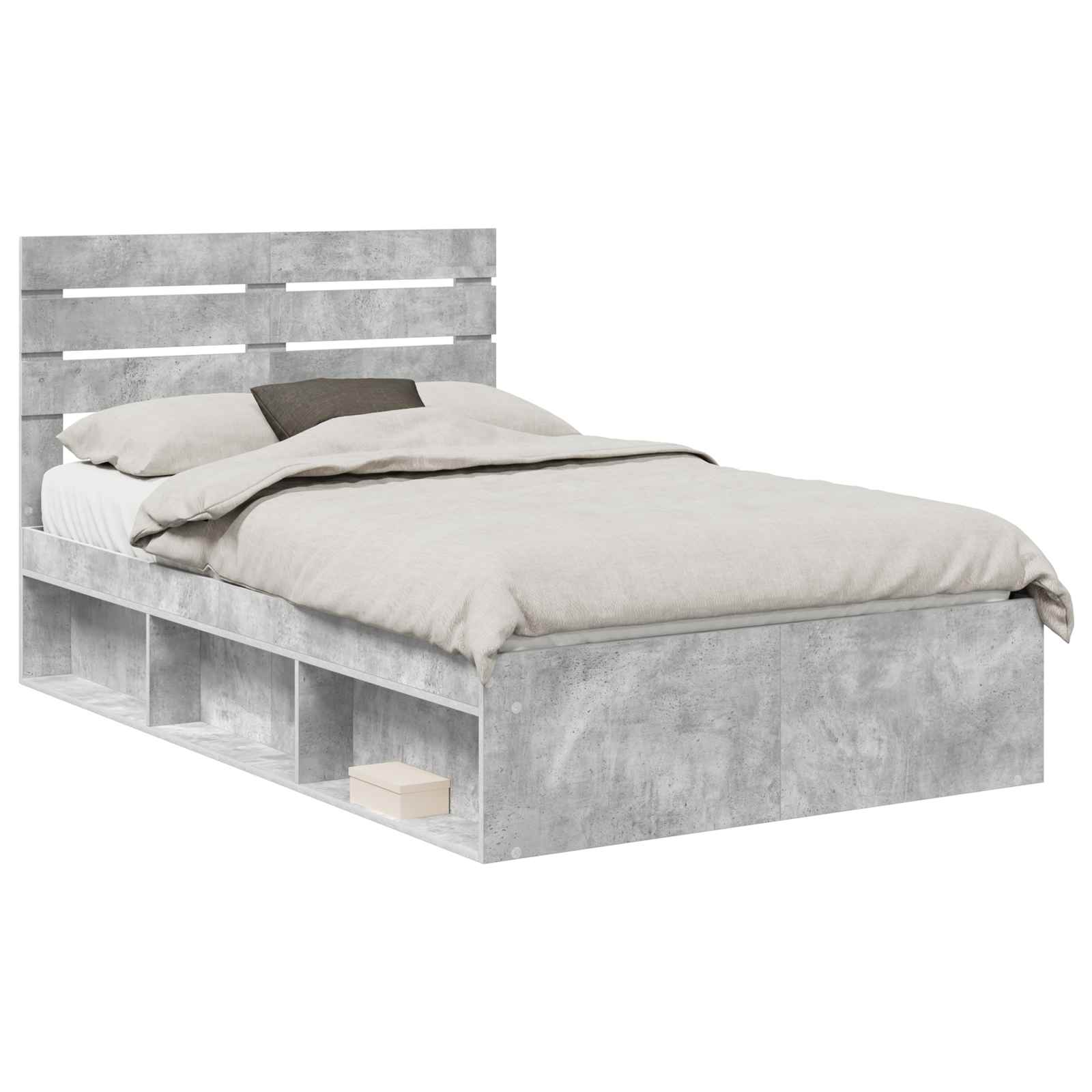 Cadre de lit avec tête de lit Béton 120 x 200 cm Pin massif - XIOS