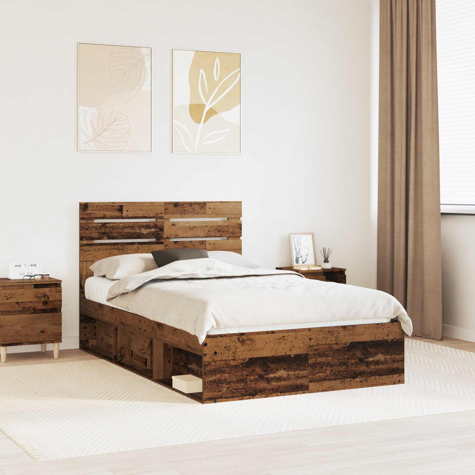 Cadre de lit Bois ancien 120 x 190 cm Pin massif - XIOS