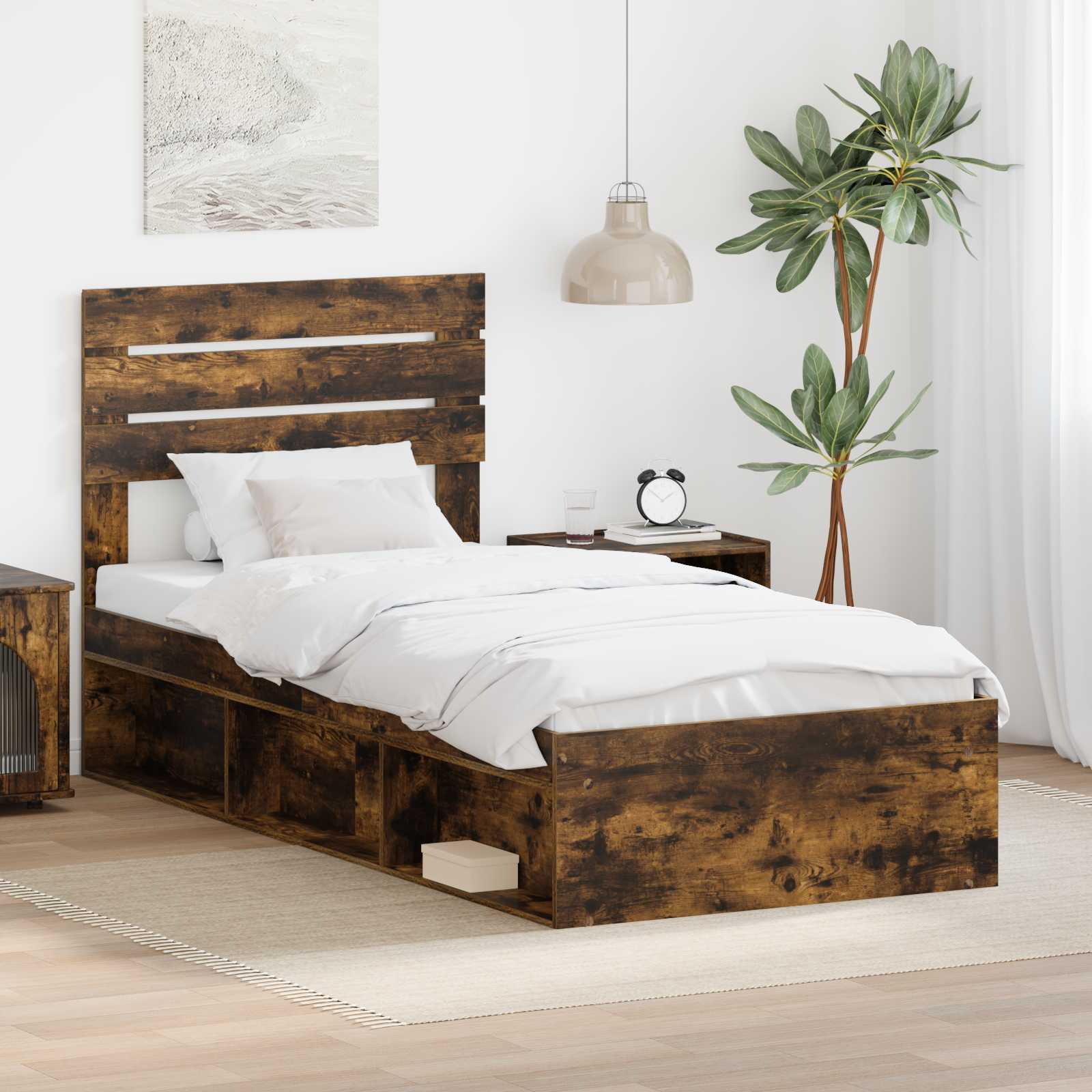 Cadre de lit Chêne fumé 100 x 200 cm Pin massif - XIOS