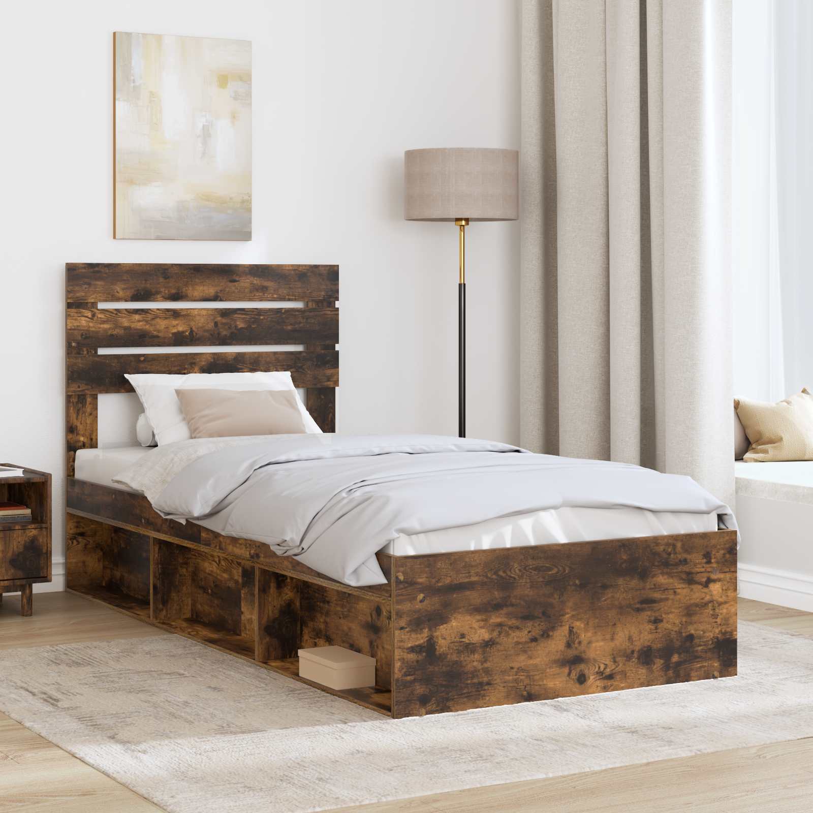 Cadre de lit Chêne fumé 100 x 200 cm Pin massif - XIOS
