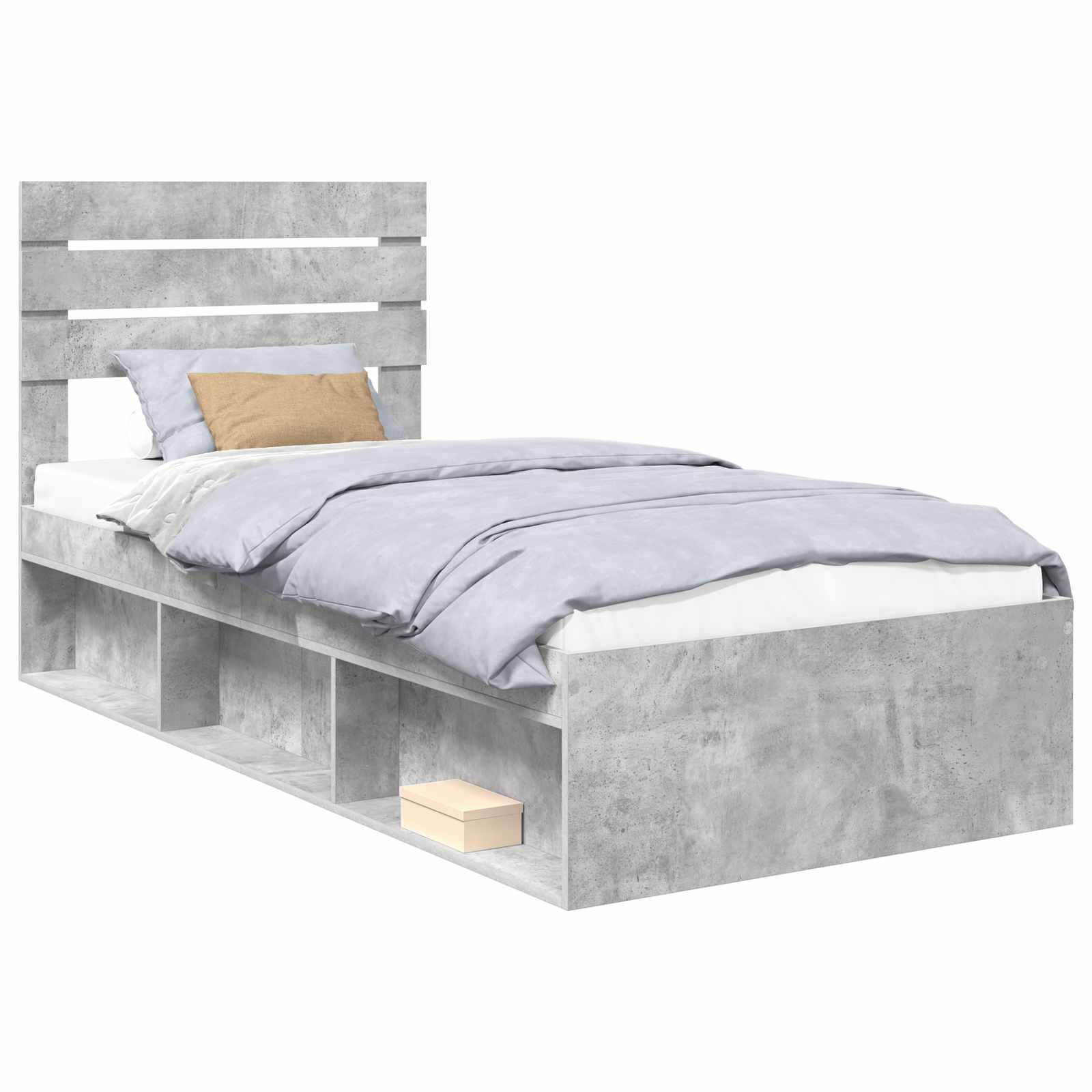 Cadre de lit avec tête de lit Béton 90 x 200 cm Pin massif