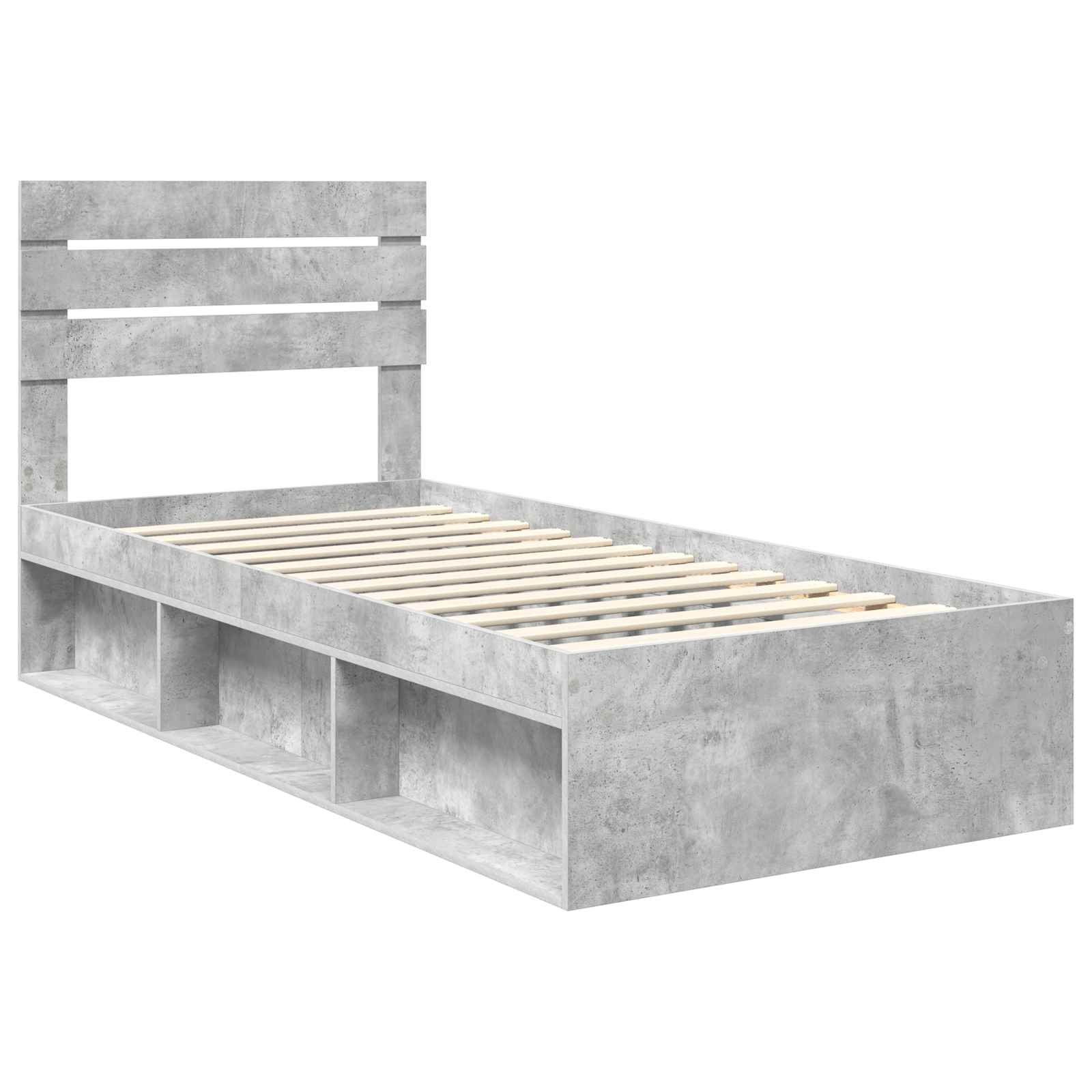 Cadre de lit avec tête de lit Béton 90 x 200 cm Pin massif