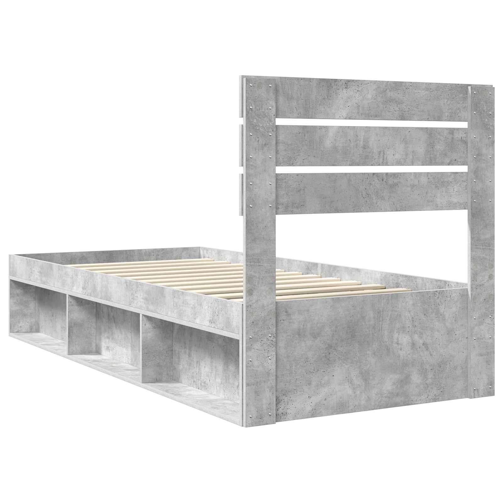 Cadre de lit avec tête de lit Béton 90 x 200 cm Pin massif