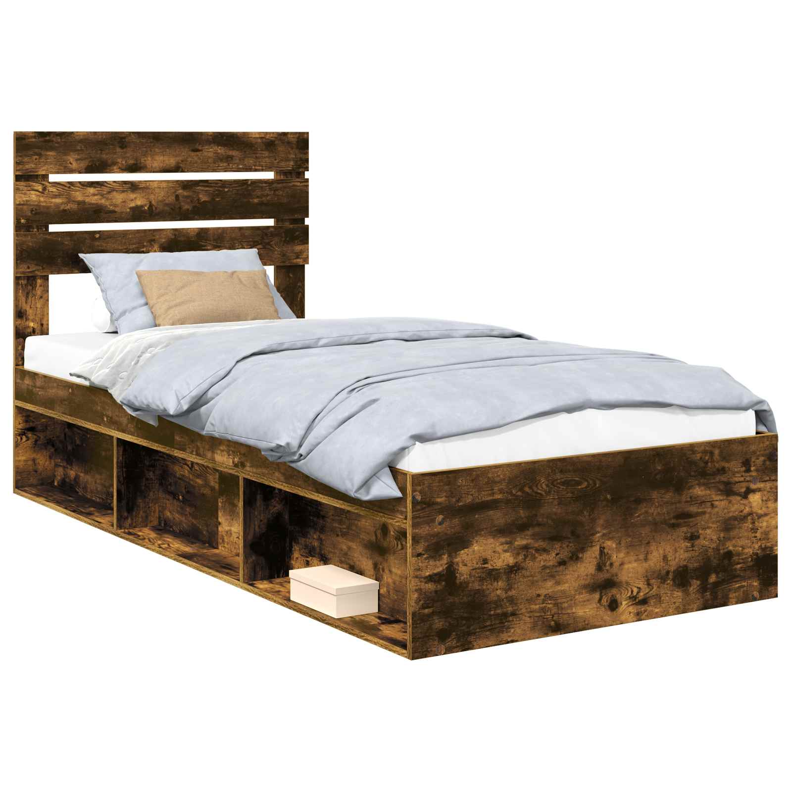 Cadre de lit avec tête de lit Chêne fumé 90 x 200 cm Pin massif - XIOS