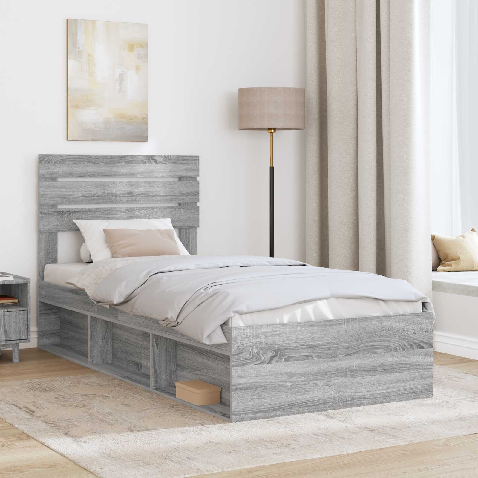 Cadre de lit Gris Sonoma 90 x 190 cm Pin massif - XIOS
