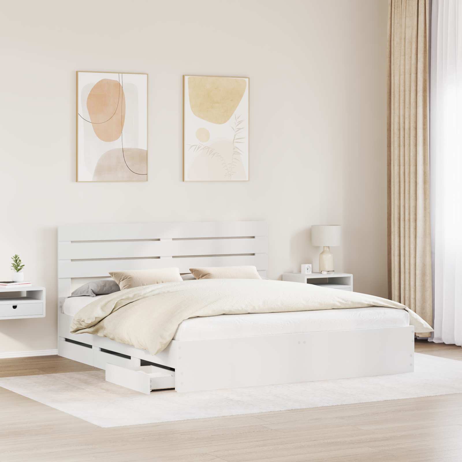 Cadre de lit avec tiroir Blanc 200 x 200 cm Bois Ingénierie - XIOS