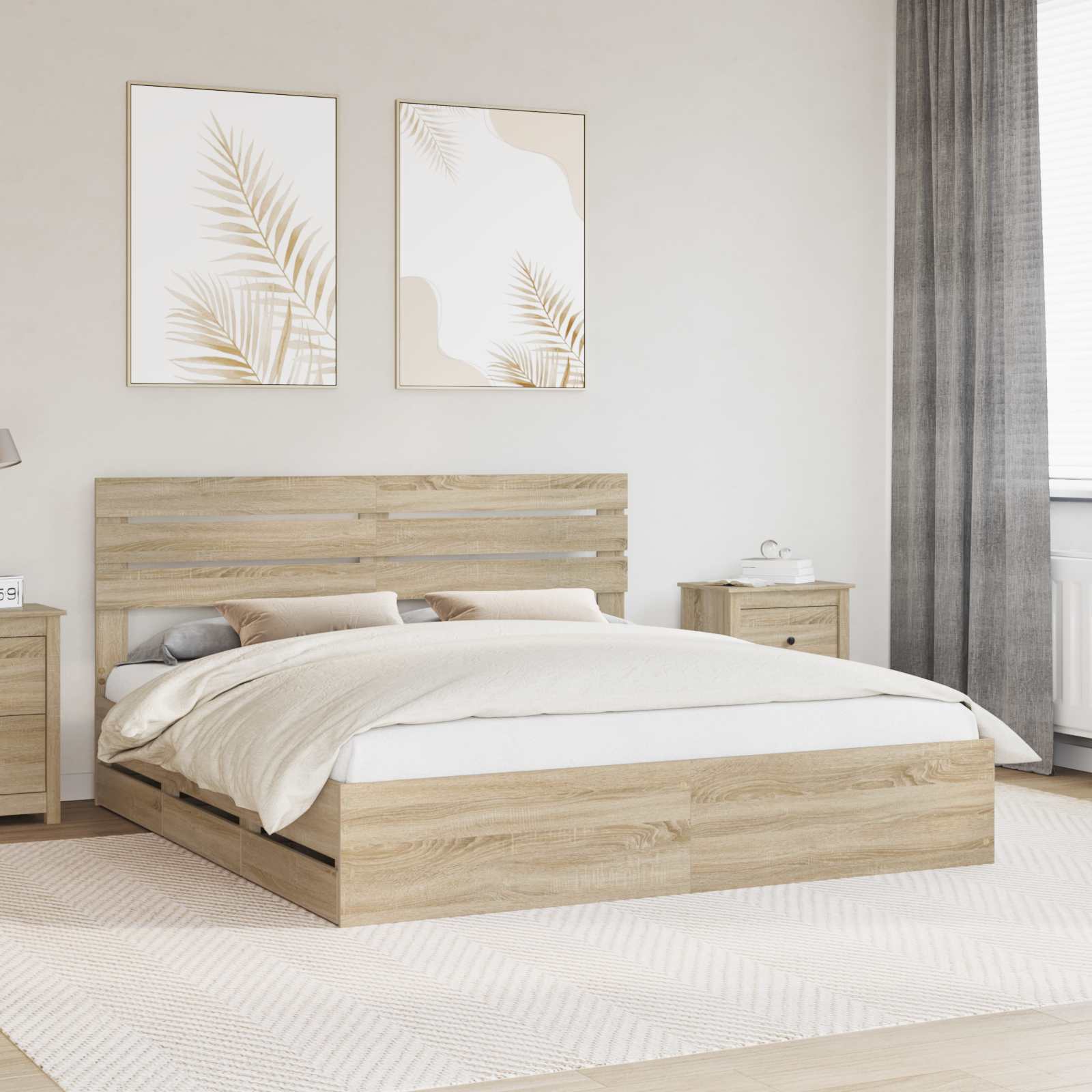 Cadre de lit Chêne Sonoma 200 x 200 cm Bois Ingénierie - XIOS