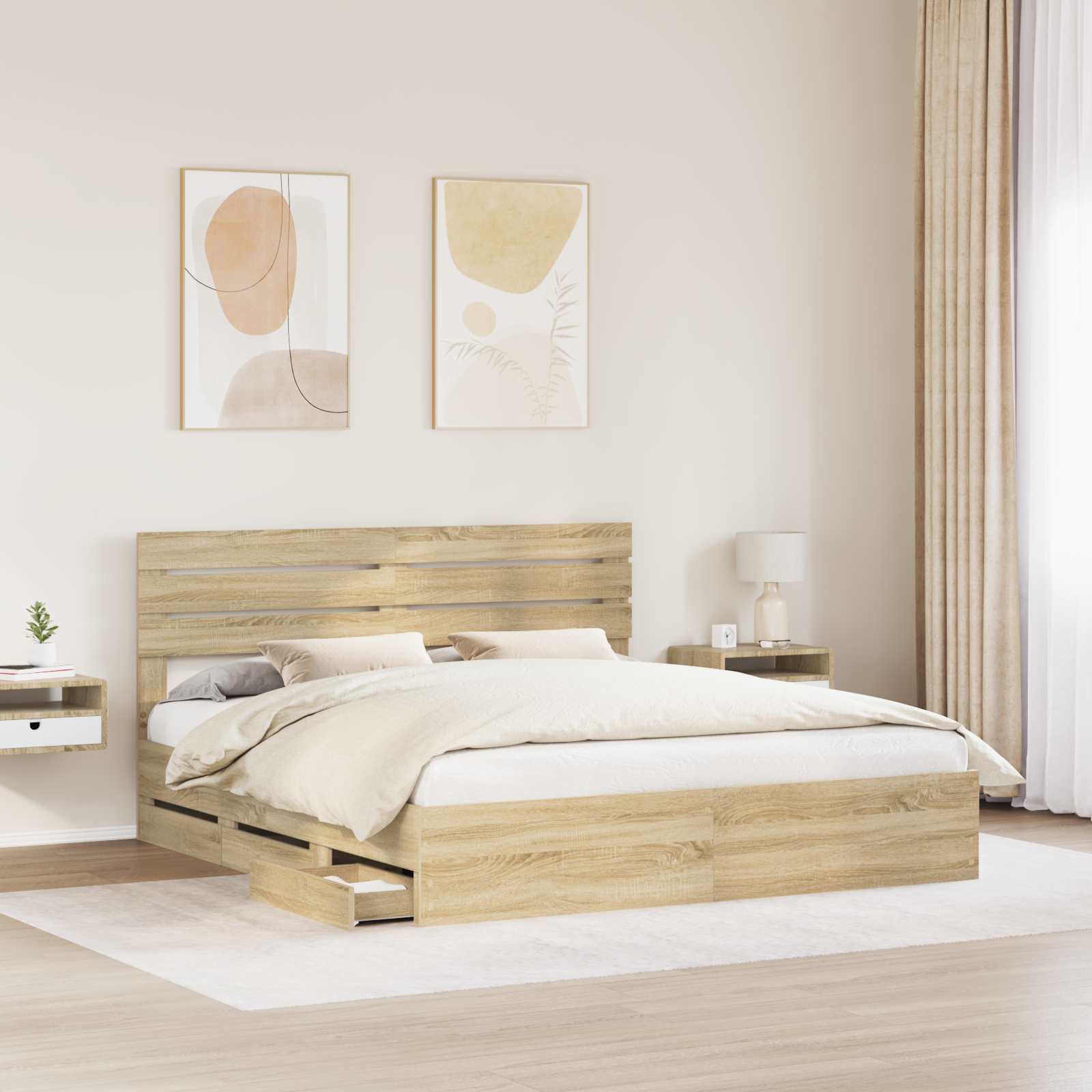 Cadre de lit Chêne Sonoma 200 x 200 cm Bois Ingénierie - XIOS