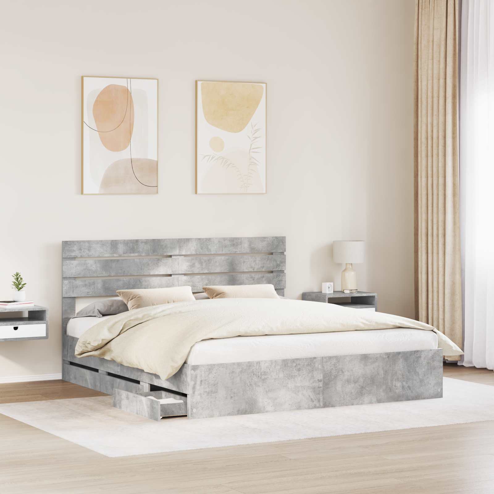 Cadre de lit Gris béton 180 x 200 cm Bois Ingénierie - XIOS