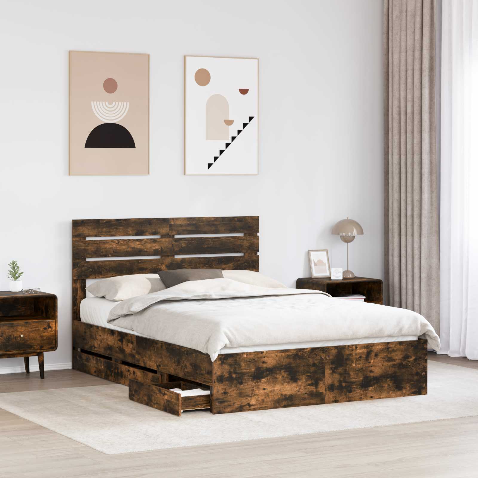Cadre de lit Chêne fumé 160 x 200 cm Bois Ingénierie - XIOS