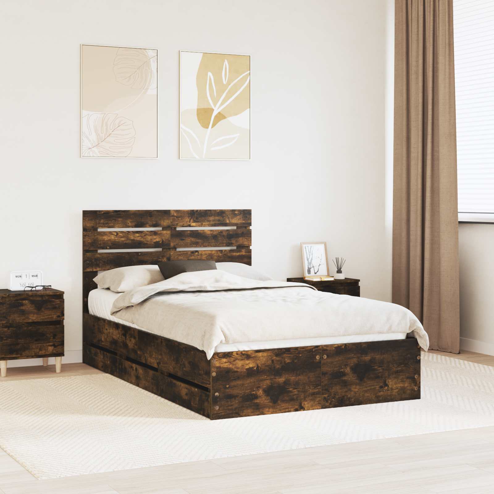 Cadre de lit Chêne fumé 135 x 190 cm Bois Ingénierie - XIOS