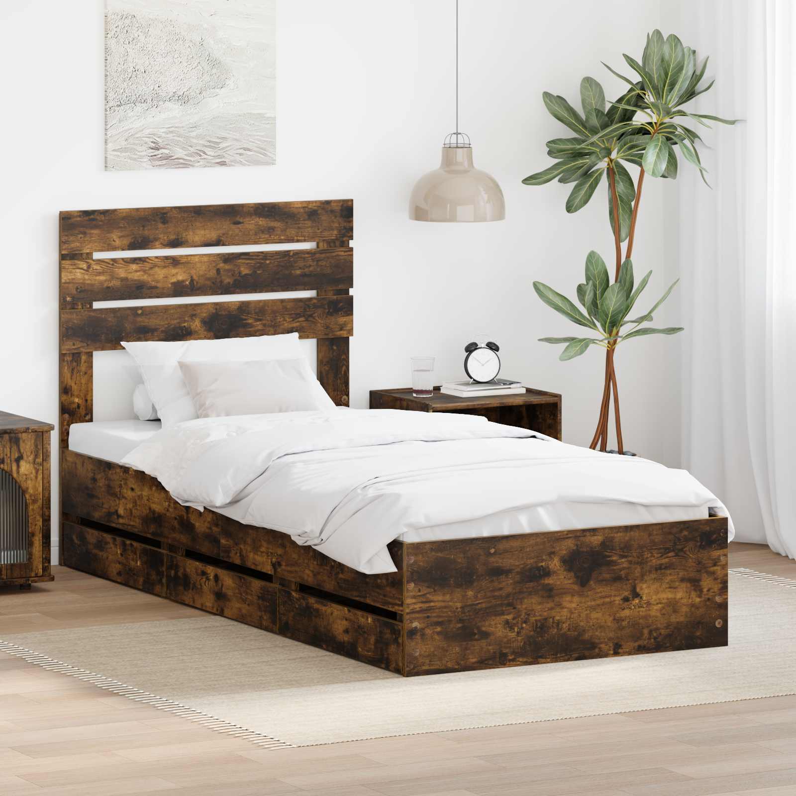 Cadre de lit Chêne fumé 100 x 200 cm Bois Ingénierie - XIOS